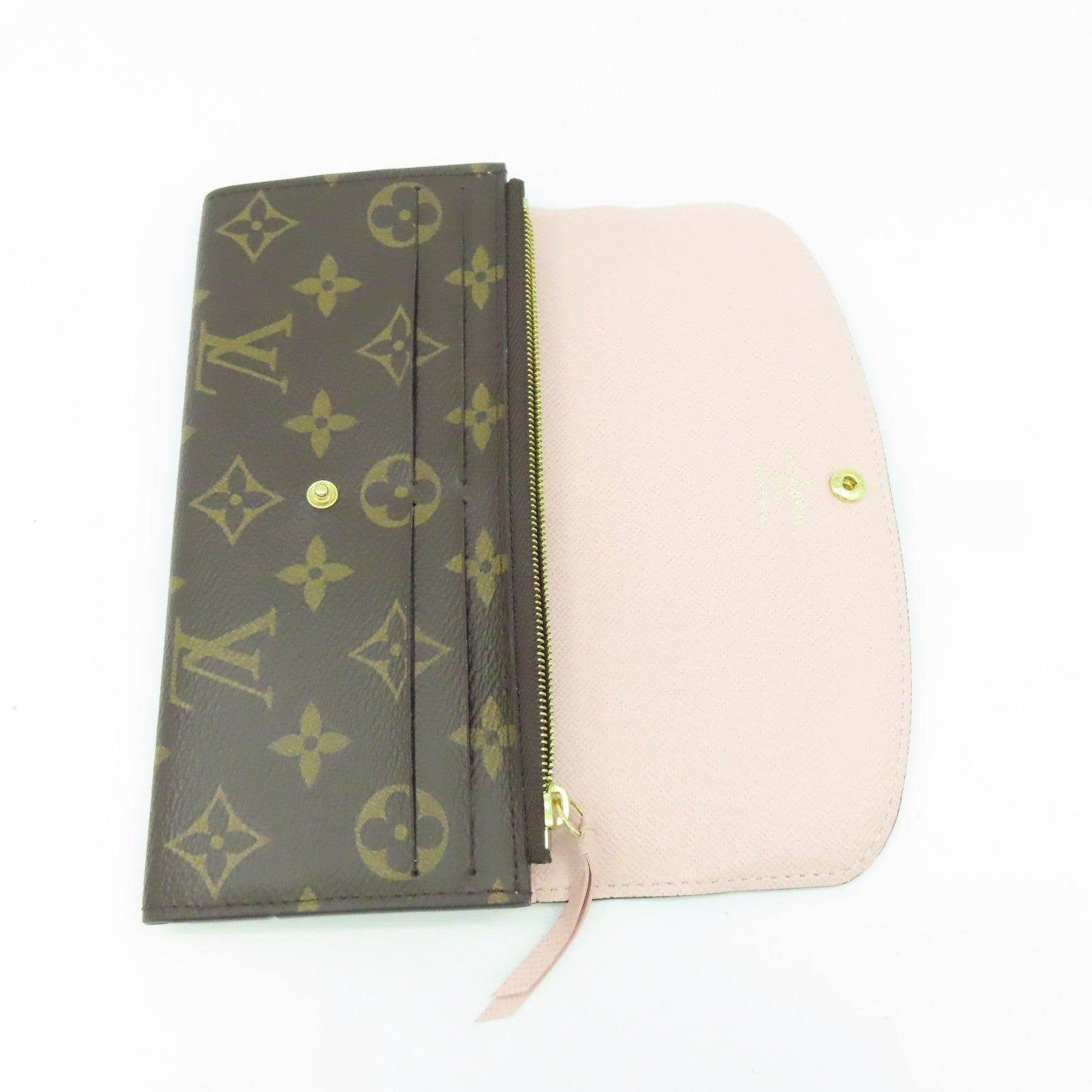 LOUIS VUITTON Monogram Emilie Ming金扣長錢包棕色/粉紅色