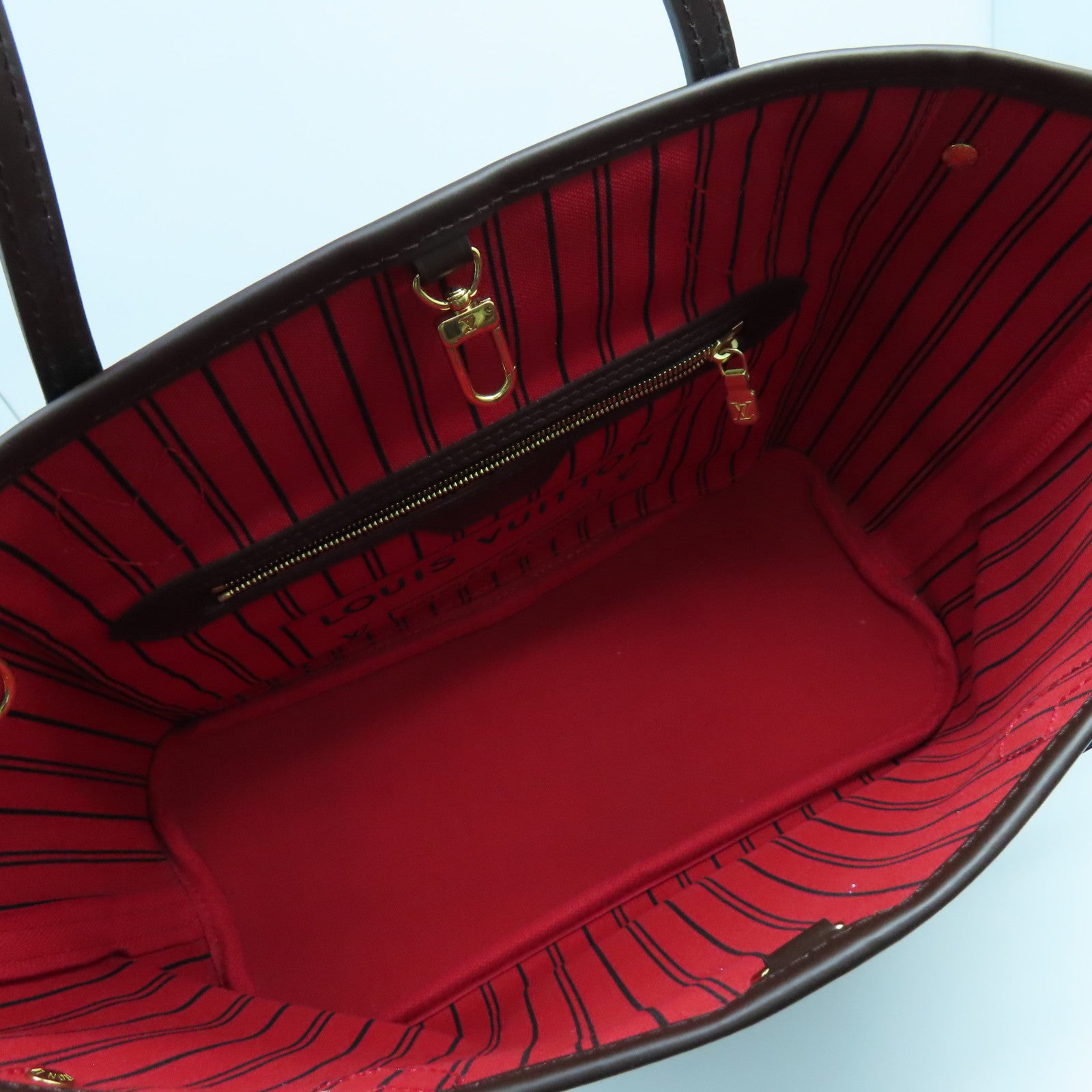 LOUIS VUITTON Damier Neverfull PM金扣手挽袋啡色