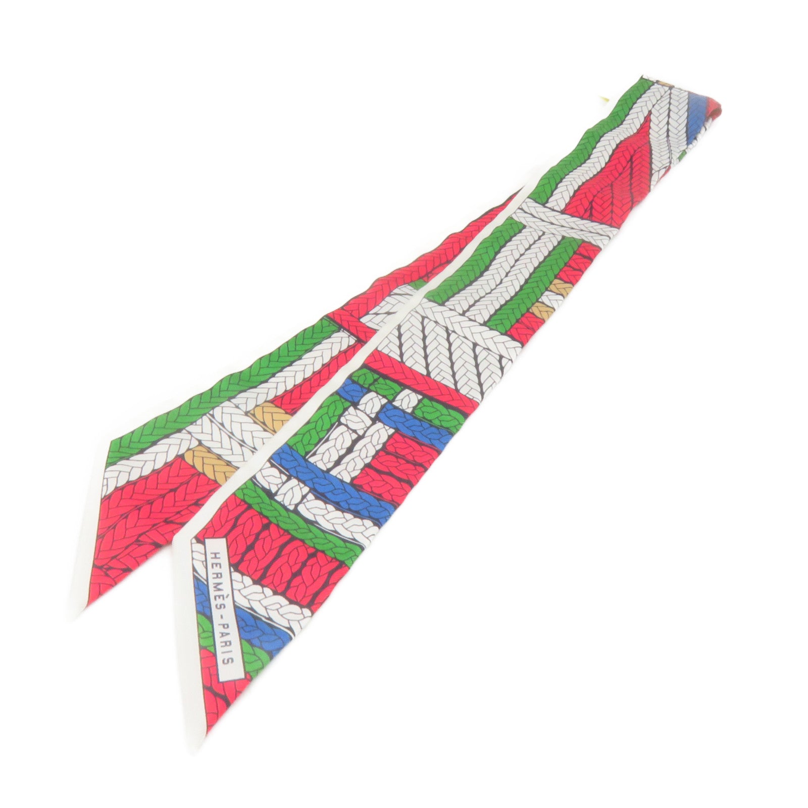 HERMES Silk Twilly Scarf Red/White/Color