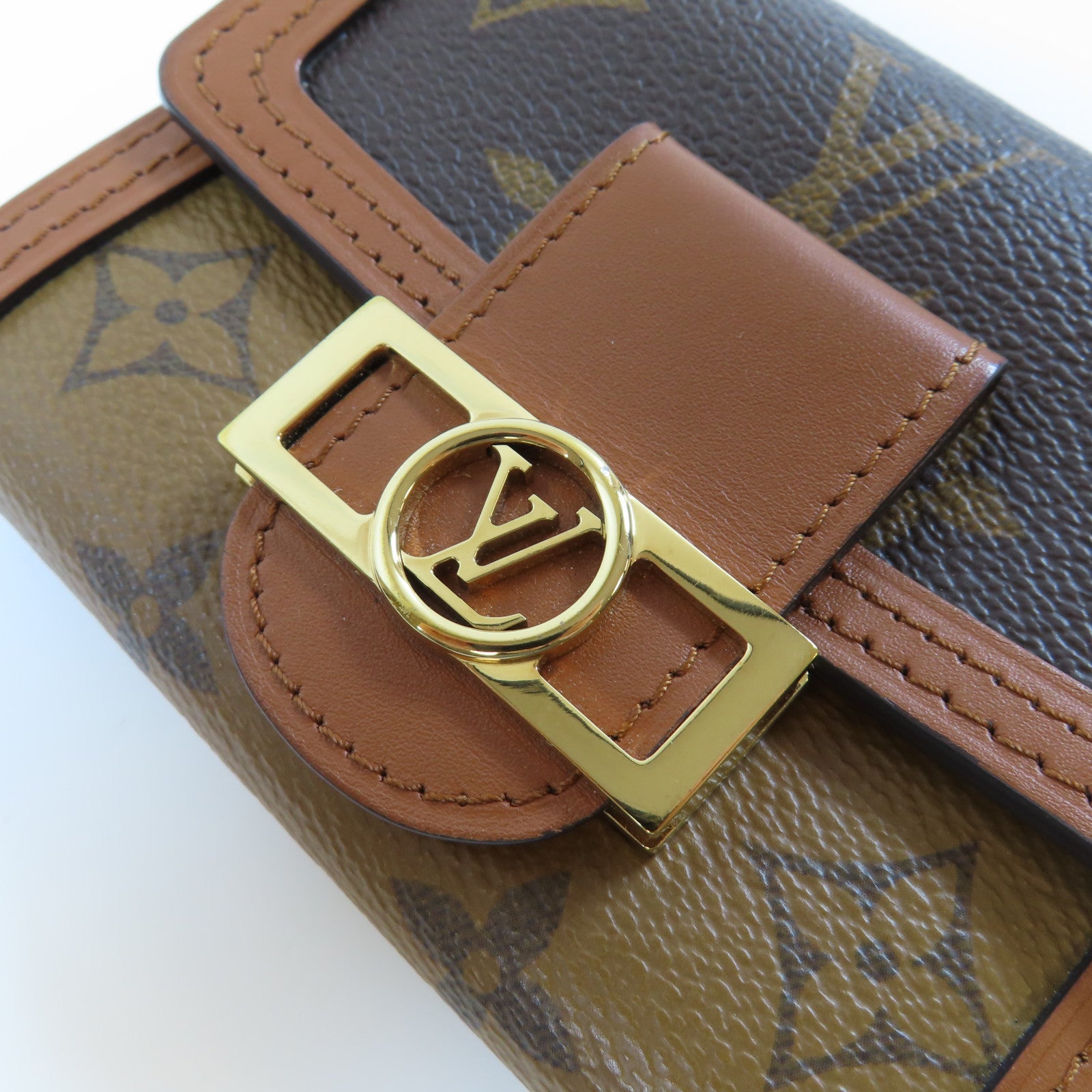 LOUIS VUITTON Monogram Reverse Dauphine金扣錢包啡色