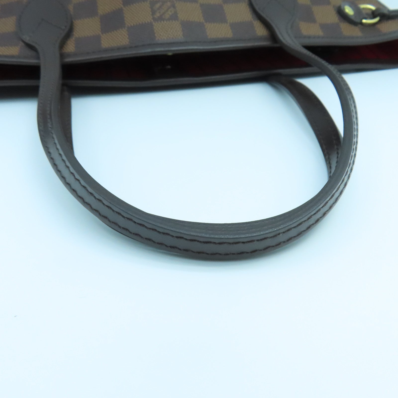LOUIS VUITTON Damier Neverfull PM金扣手挽袋啡色