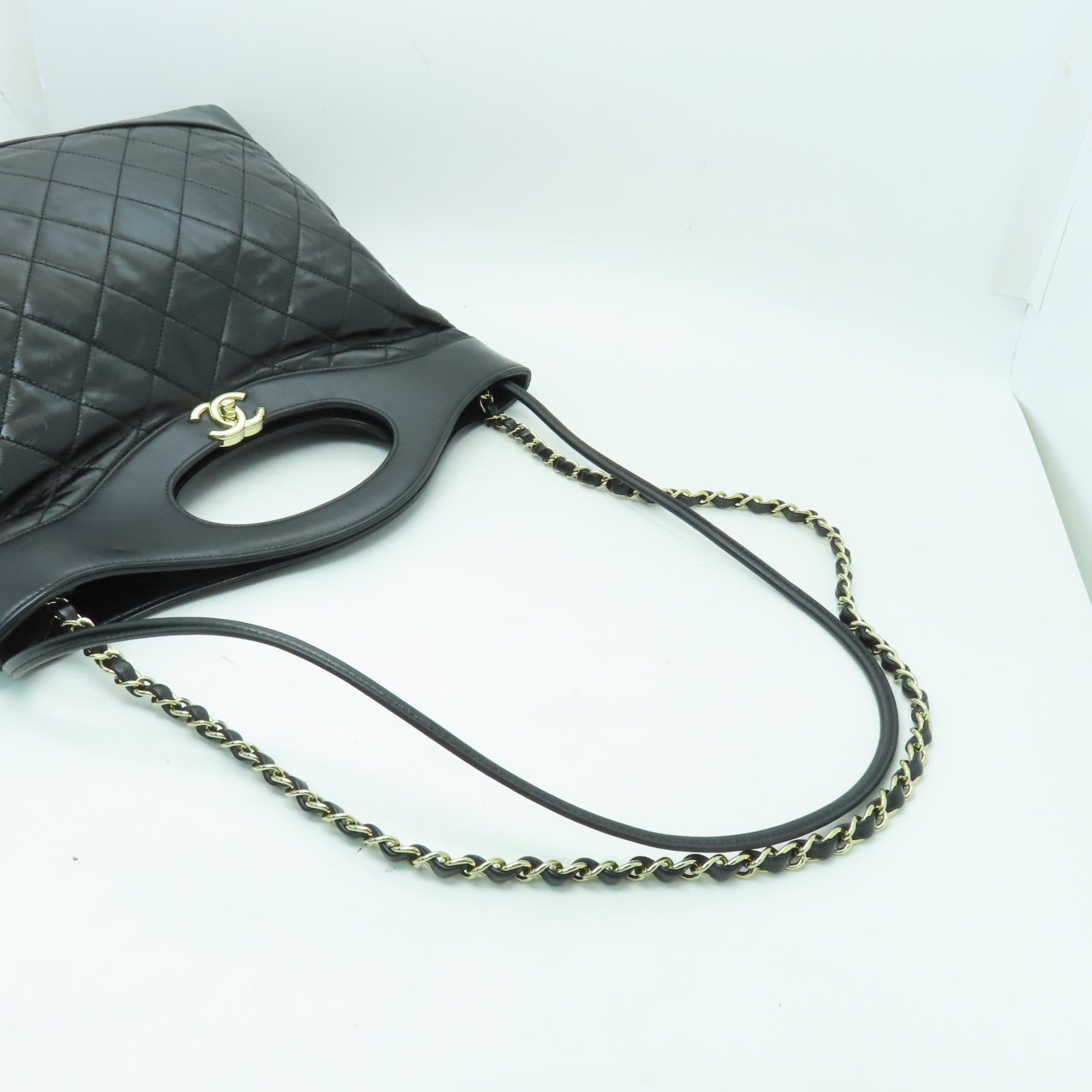 CHANEL 【激減優惠】菱格羊皮皮革Shoulder Bag金扣鏈帶手挽肩背兩用袋黑色