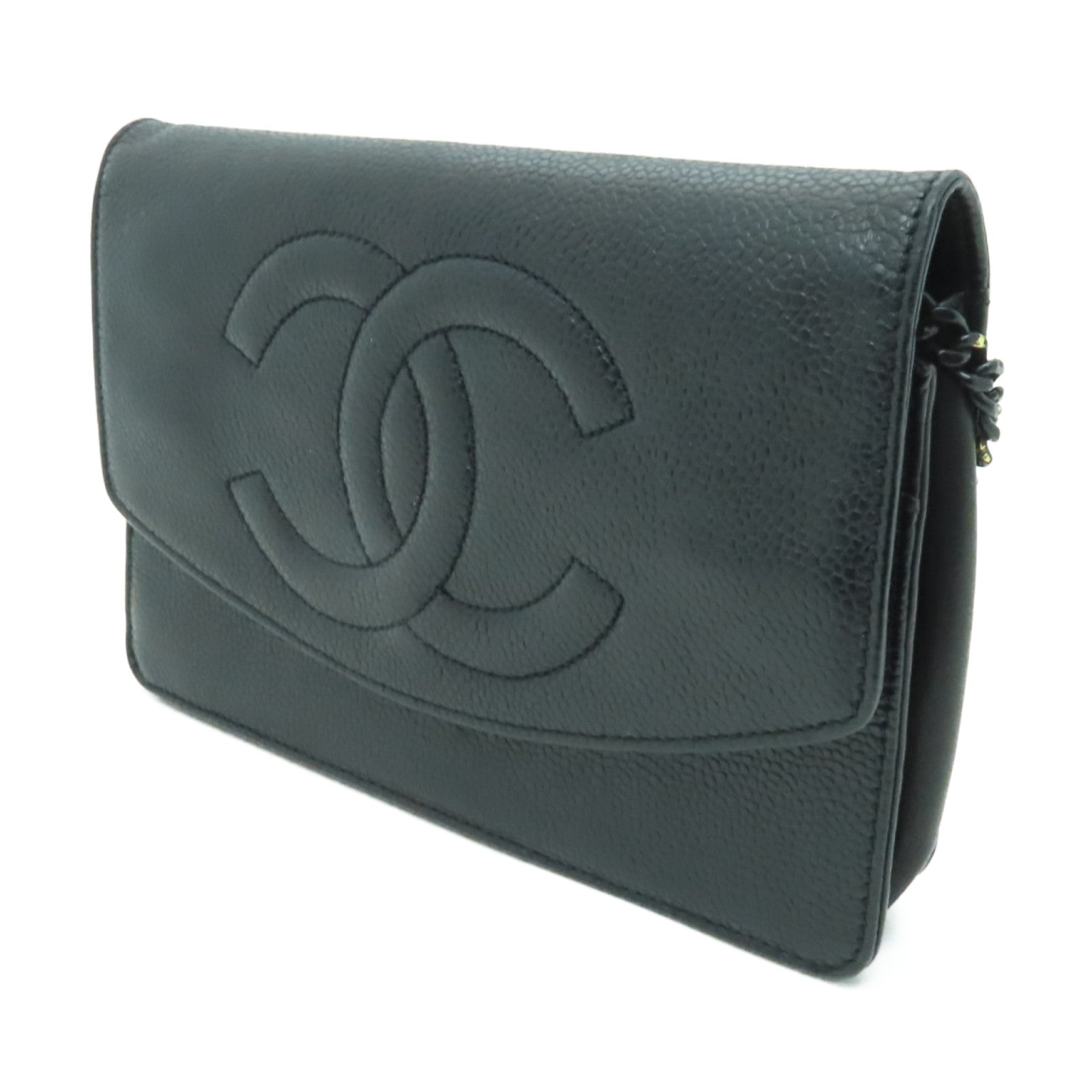 CHANEL 【激減優惠】Caviar皮革WOC Shoulder Bag金扣鏈帶肩背袋黒色