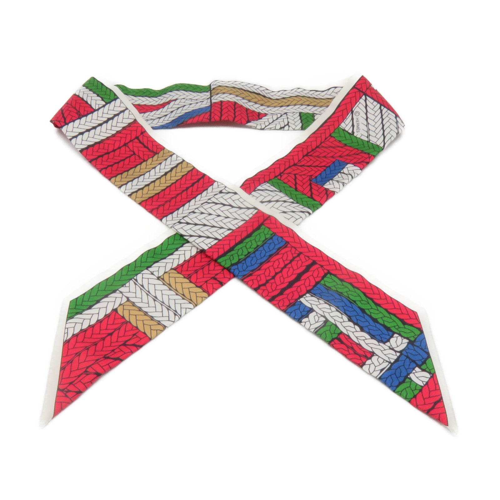 HERMES Silk Twilly Scarf Red/White/Color