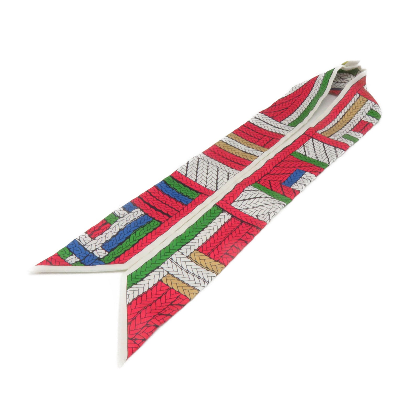 HERMES Silk Twilly Scarf Red/White/Color