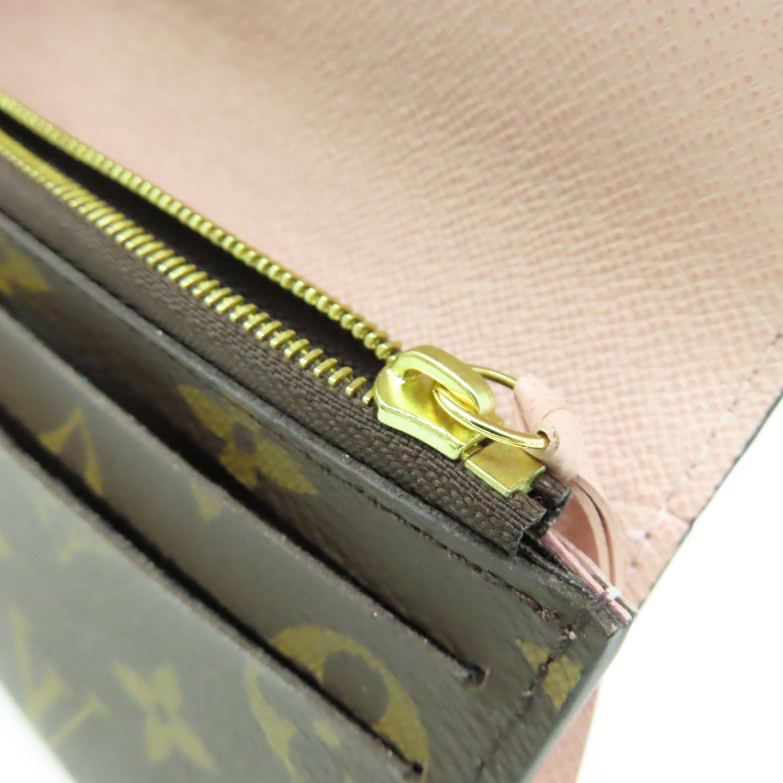 LOUIS VUITTON Monogram Emilie Ming金扣長錢包棕色/粉紅色