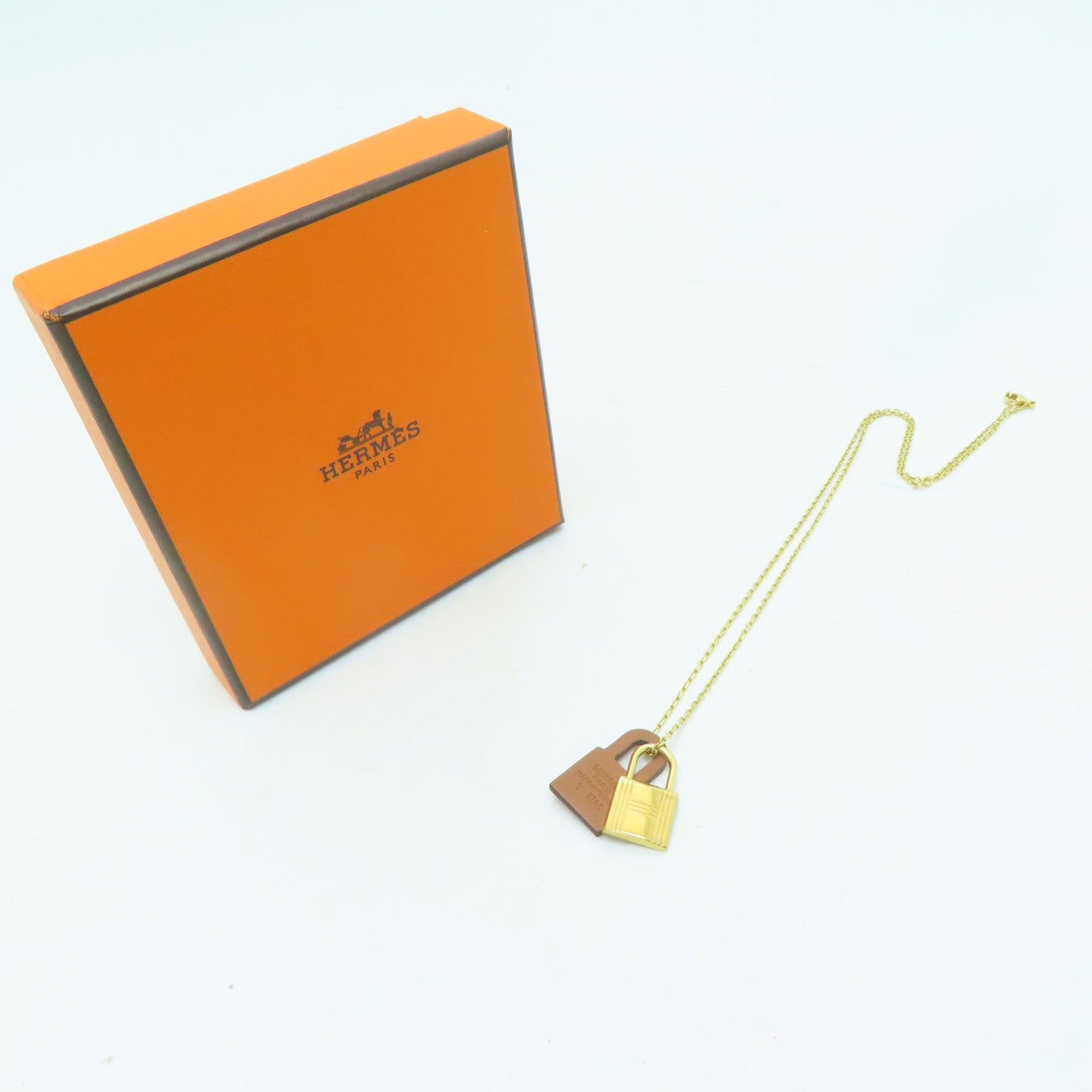 HERMES 金屬/Swift皮革O'Kelly Pendant項鍊金色/啡色