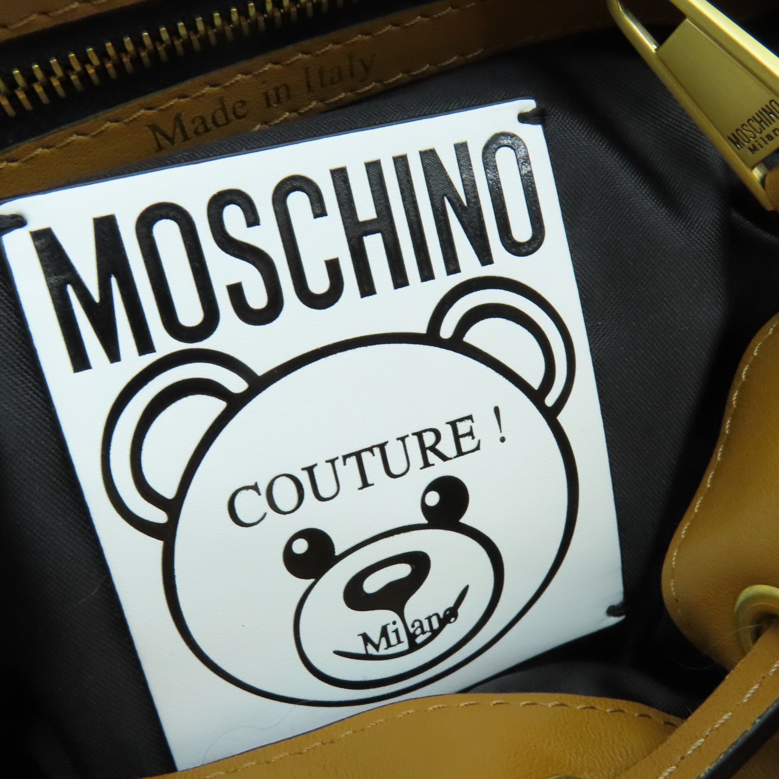MOSCHINO 毛茸Backpack金扣背包棕色