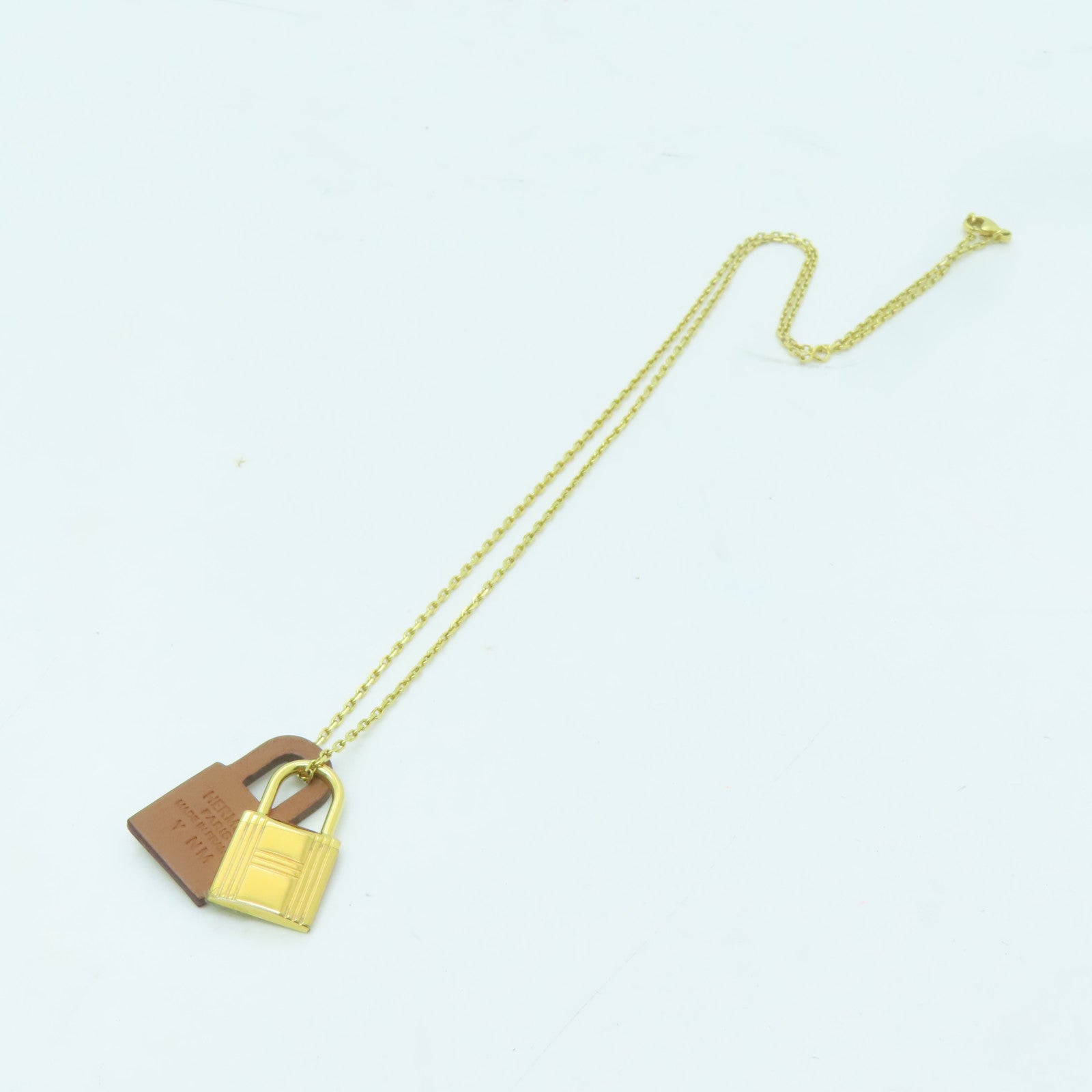 HERMES 金屬/Swift皮革O'Kelly Pendant項鍊金色/啡色