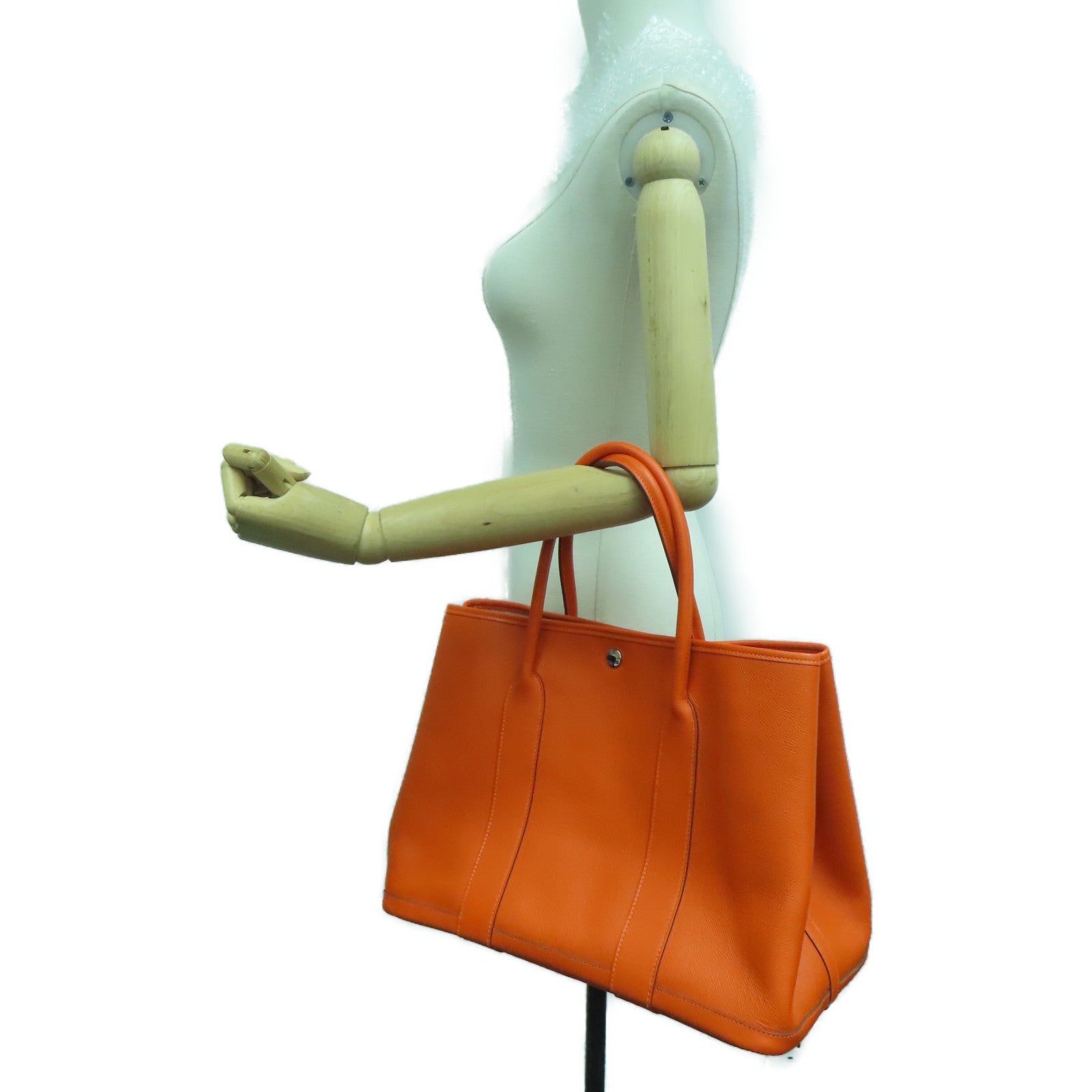 HERMES Epsom Leather GardenParty PM Silver Button Handle Bag