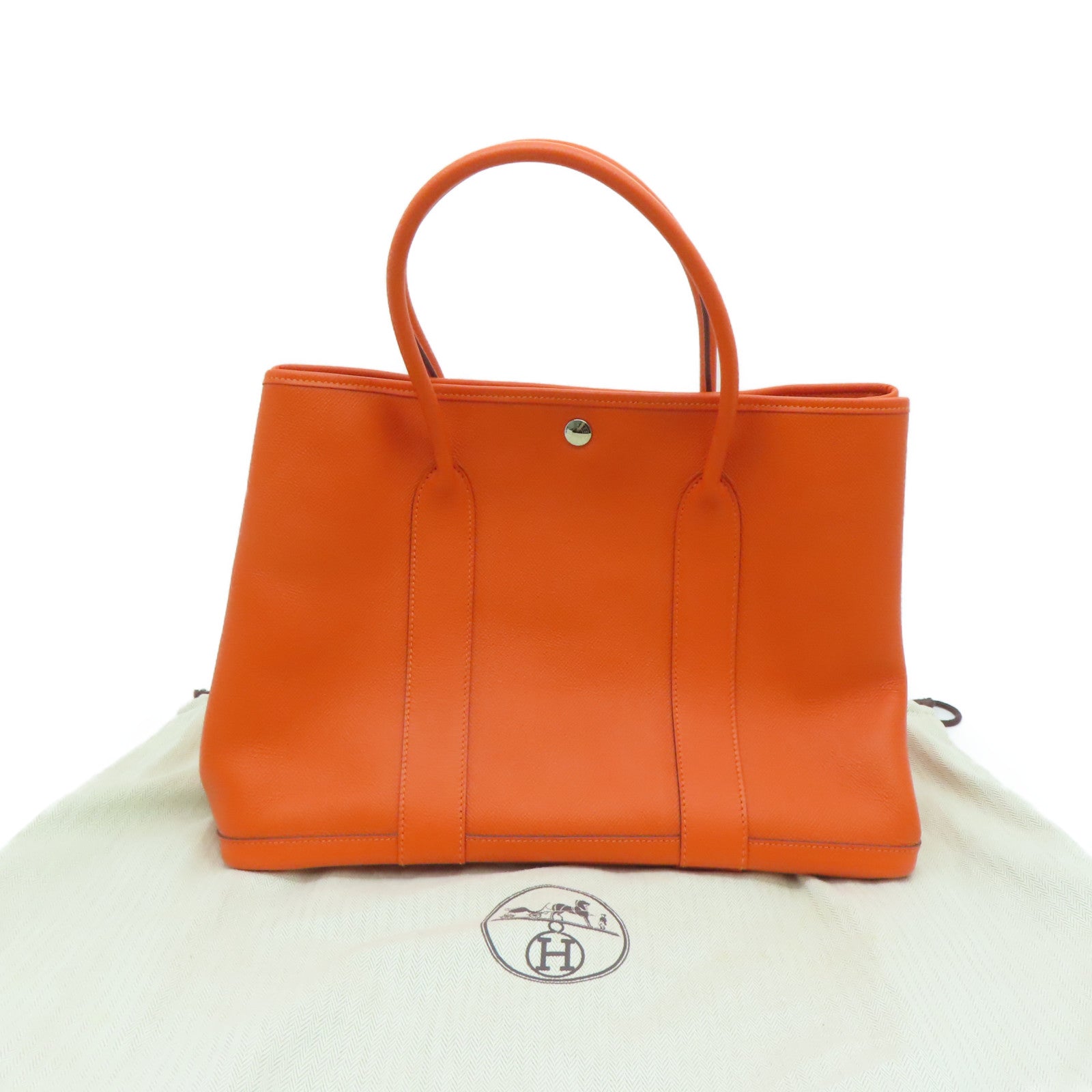 HERMES Epsom Leather GardenParty PM Silver Button Handle Bag