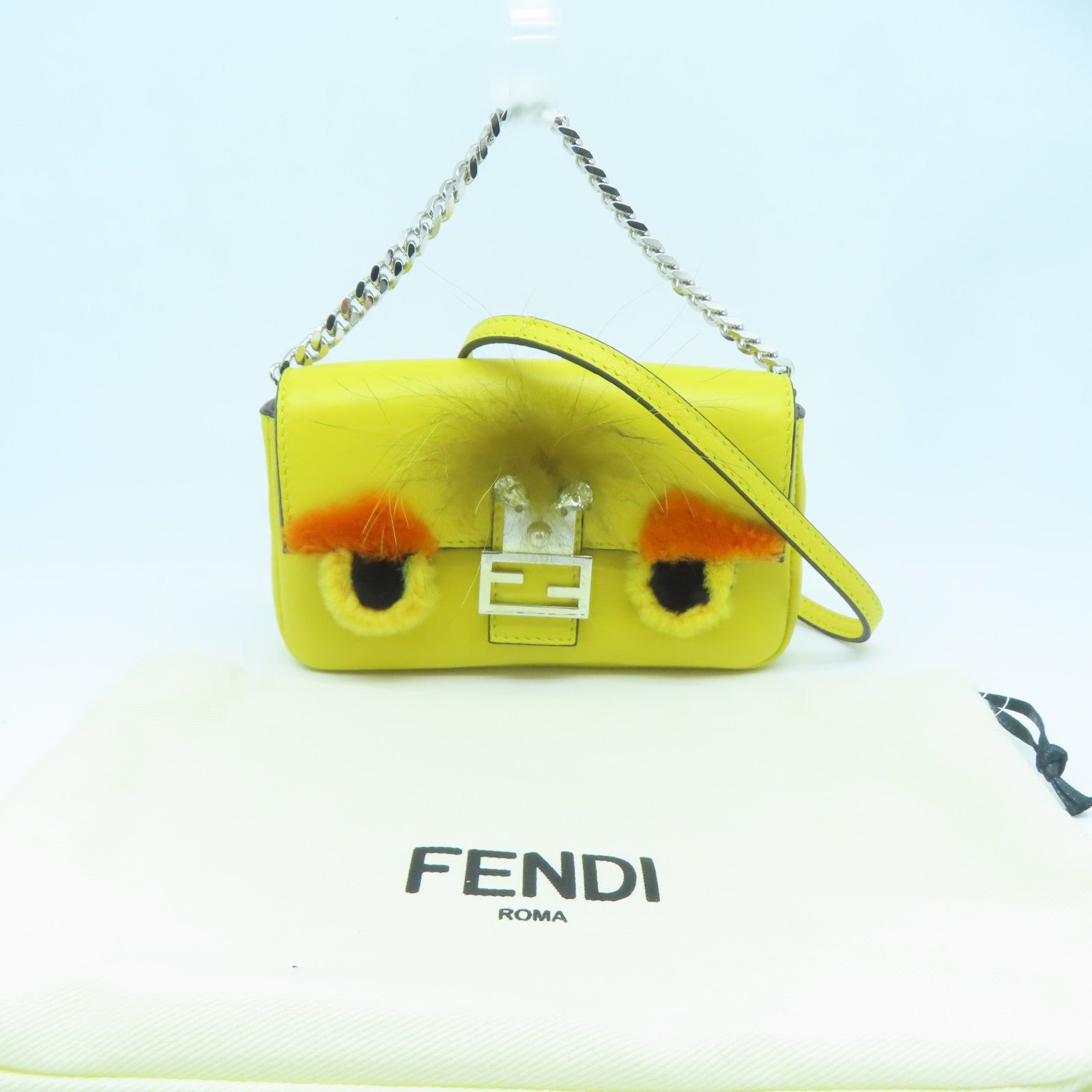 FENDI 羊皮皮革2 Way Shoulder銀扣手挽肩背兩用袋黃色