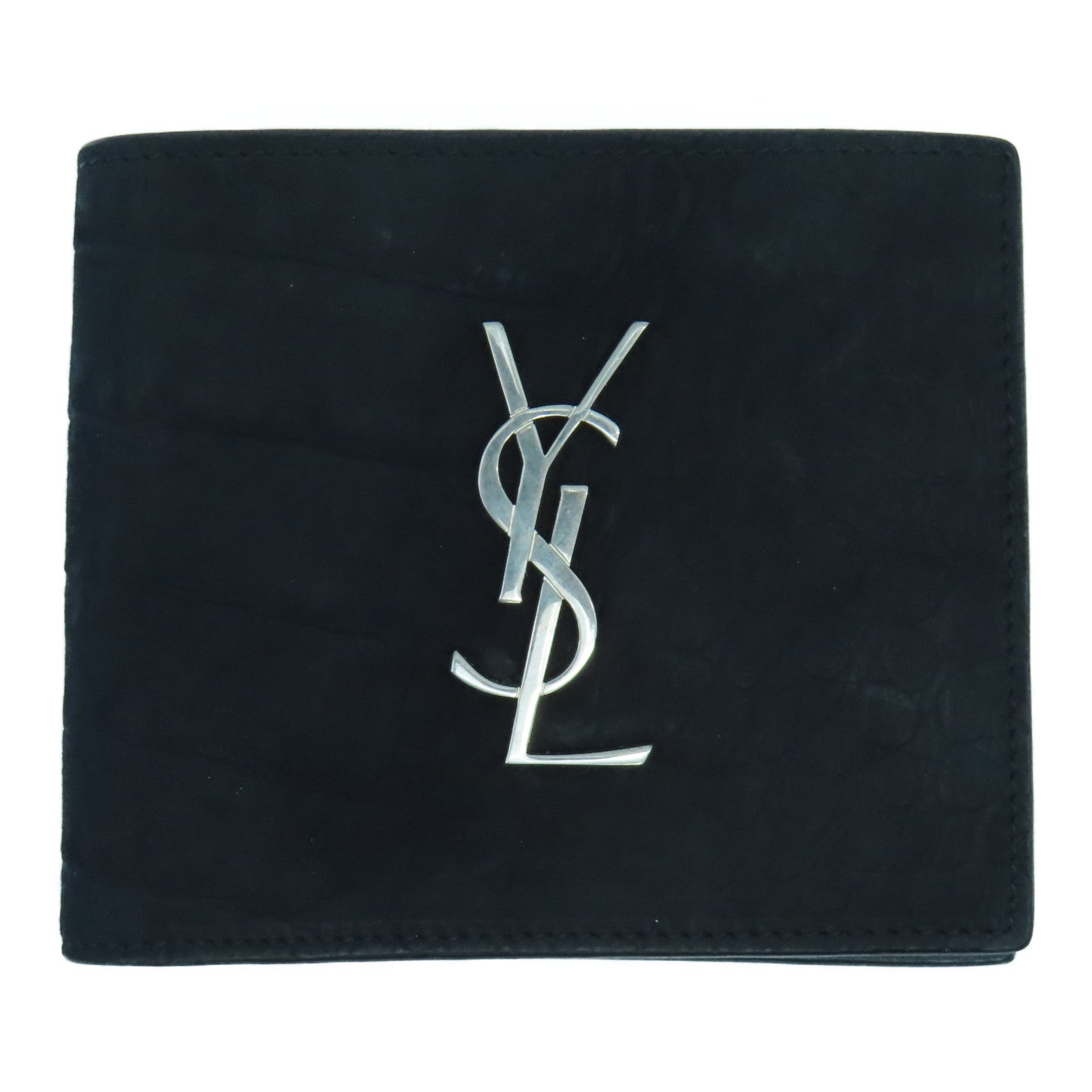 YVES SAINT LAURENT 牛皮皮革Wallet銀扣錢包黑色