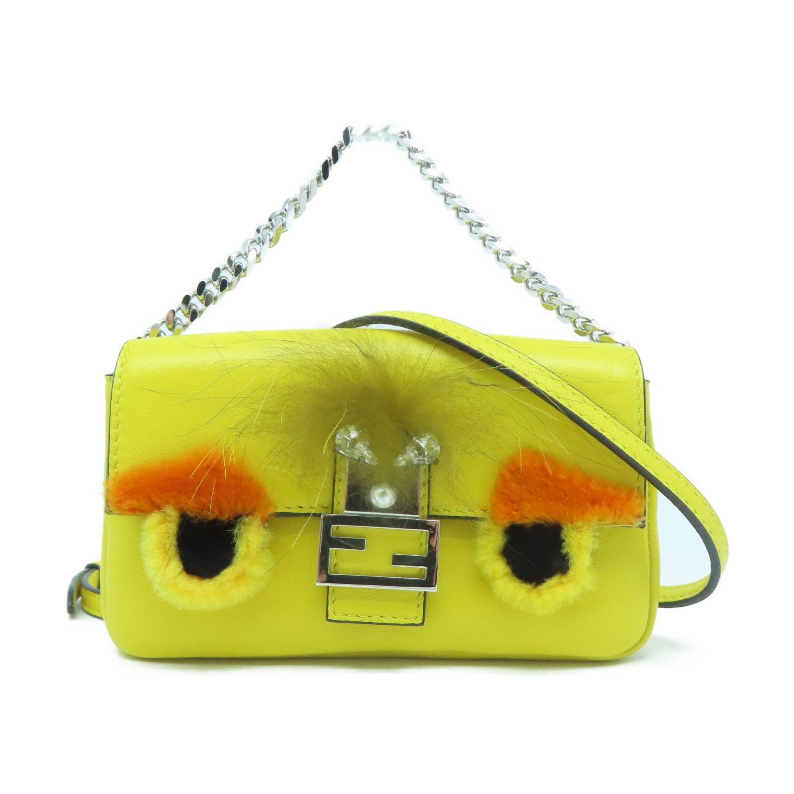 FENDI 羊皮皮革2 Way Shoulder銀扣手挽肩背兩用袋黃色