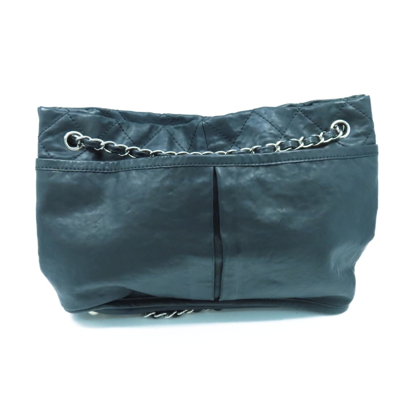 CHANEL 牛皮皮革Chain Shoulder銀扣鏈帶肩背袋黑色