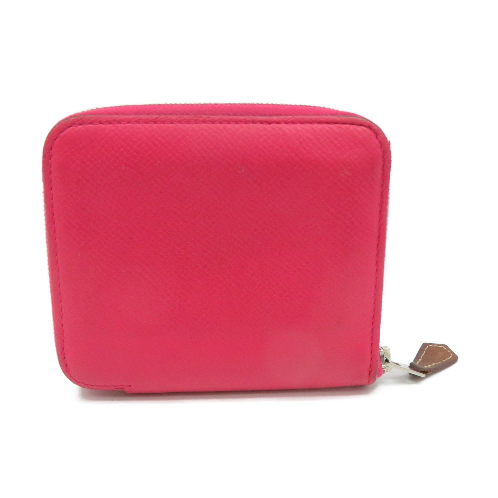 HERMES Epsom Leather Silkin Wallet Small Silver Buckle Zipper Short Wallet Pink