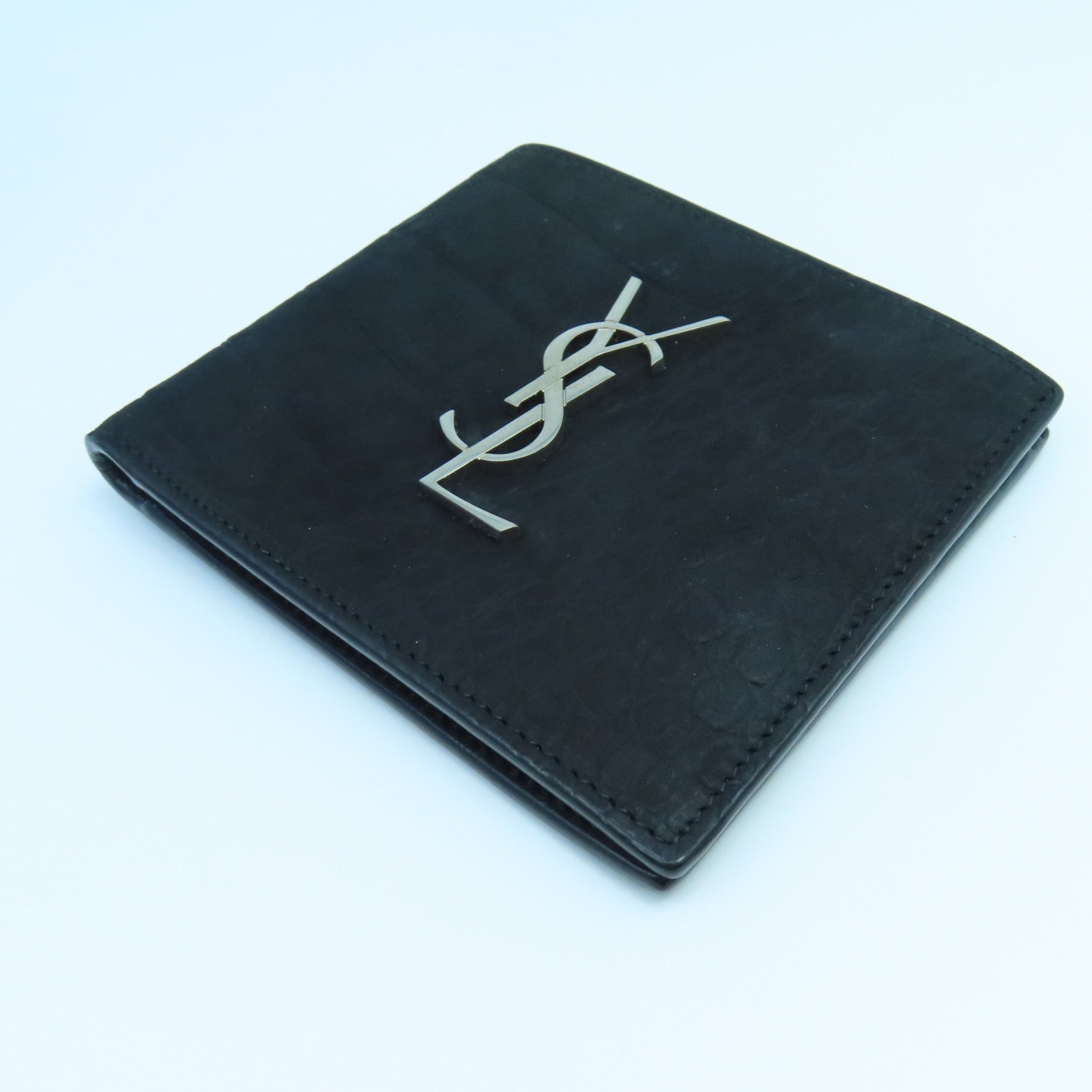 YVES SAINT LAURENT 牛皮皮革Wallet銀扣錢包黑色