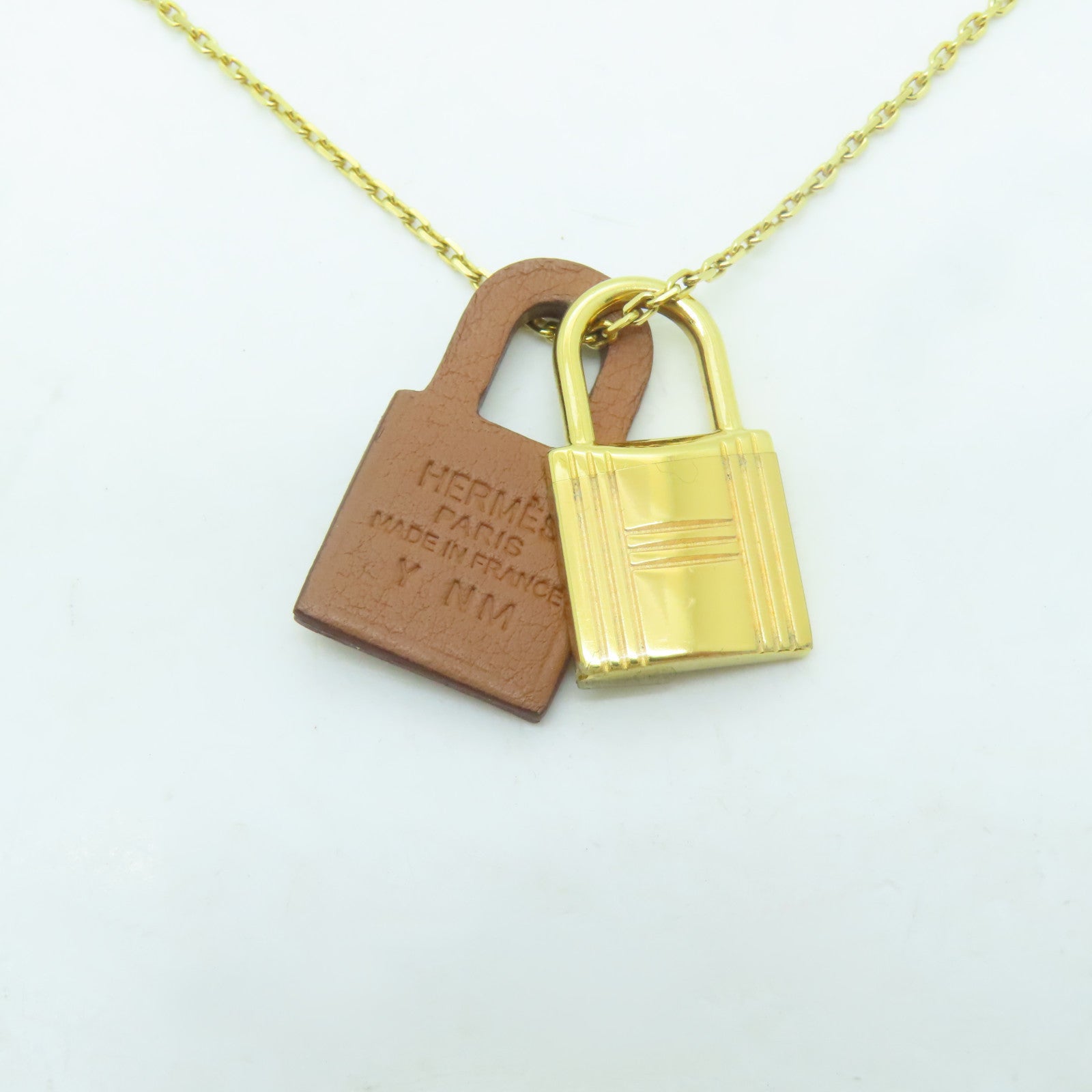 HERMES 金屬/Swift皮革O'Kelly Pendant項鍊金色/啡色