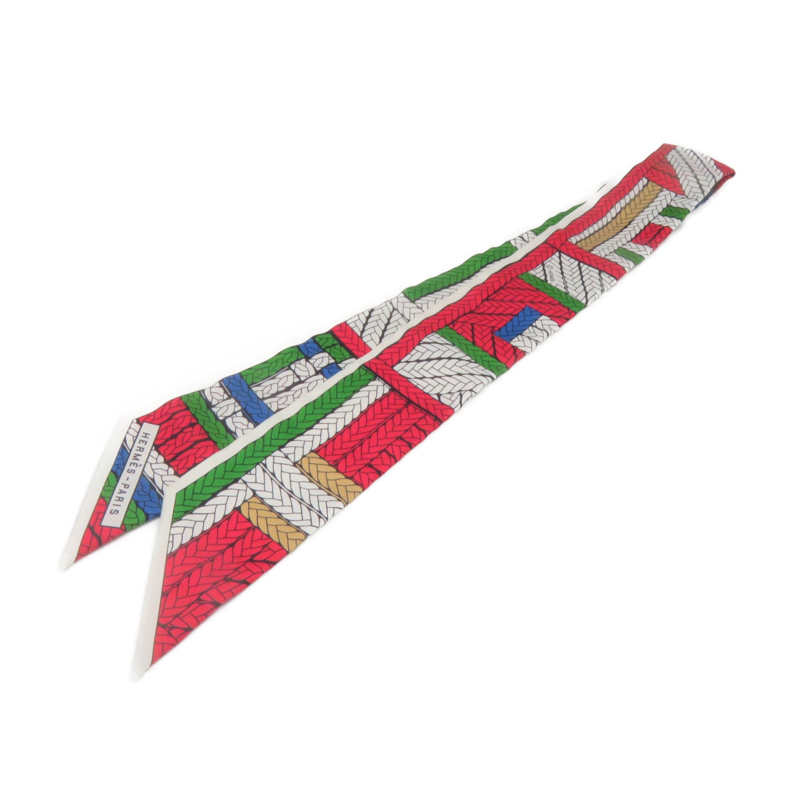 HERMES Silk Twilly Scarf Red/White/Color