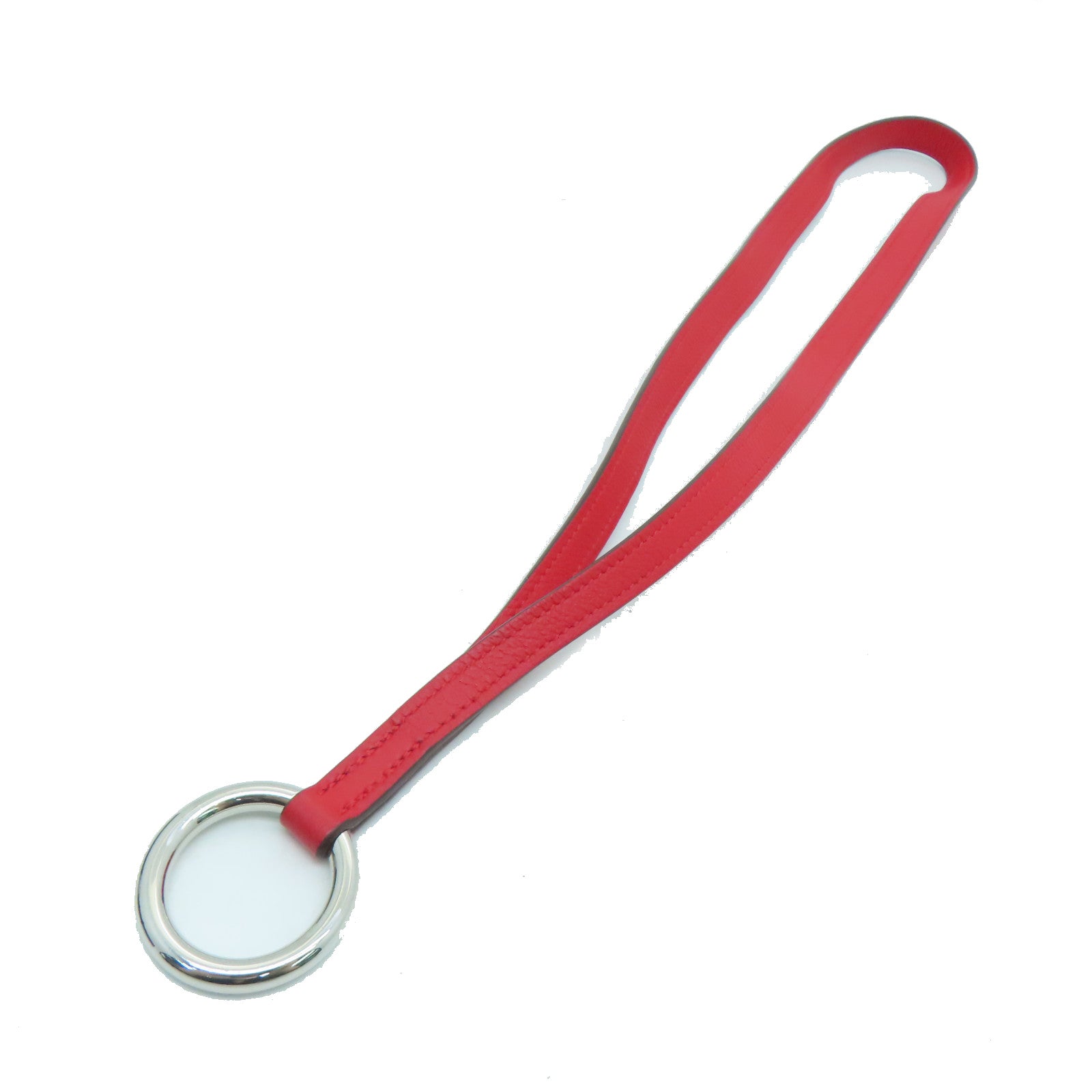 HERMES Leather Neck Strap Silver Buckle Neck Strap Red