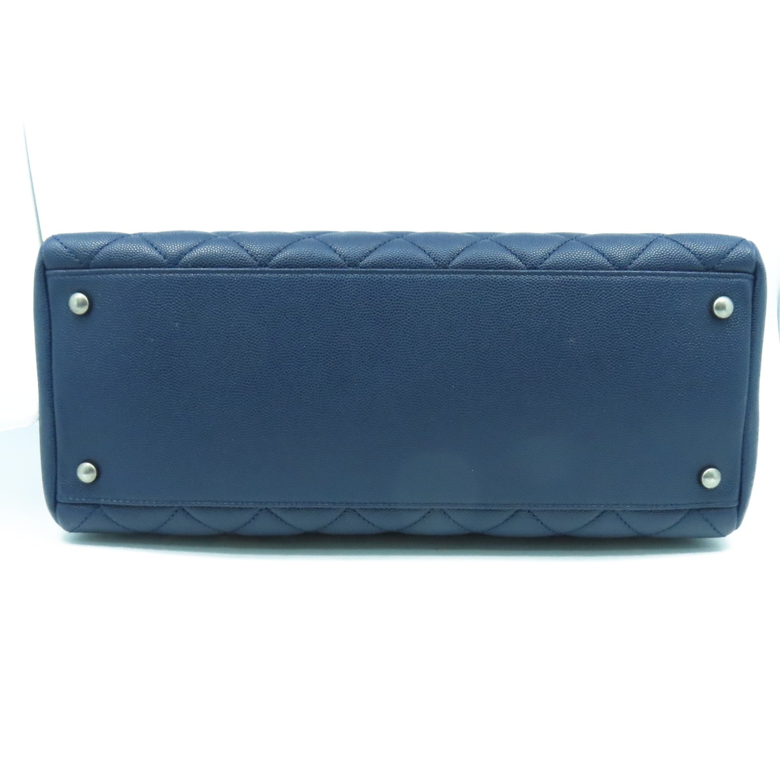 CHANEL 菱格Caviar皮革/蜥蝪皮革Top Handle 2 Way Shoulder Bag銀扣鏈帶手挽肩背兩用袋深藍色