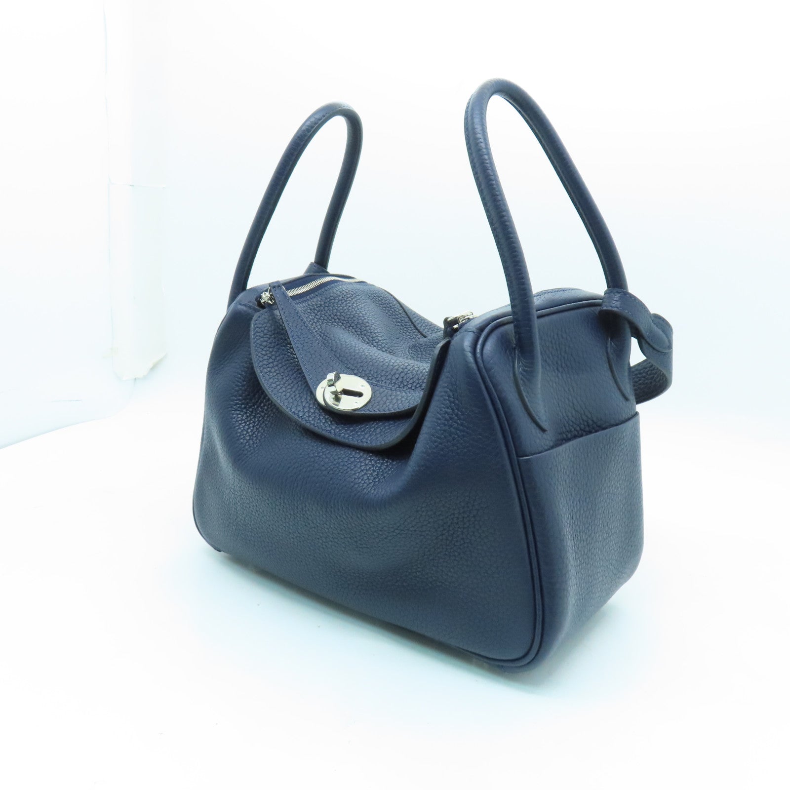 HERMES Clemence皮革Lindy 26銀扣手挽肩背兩用袋寶藍色