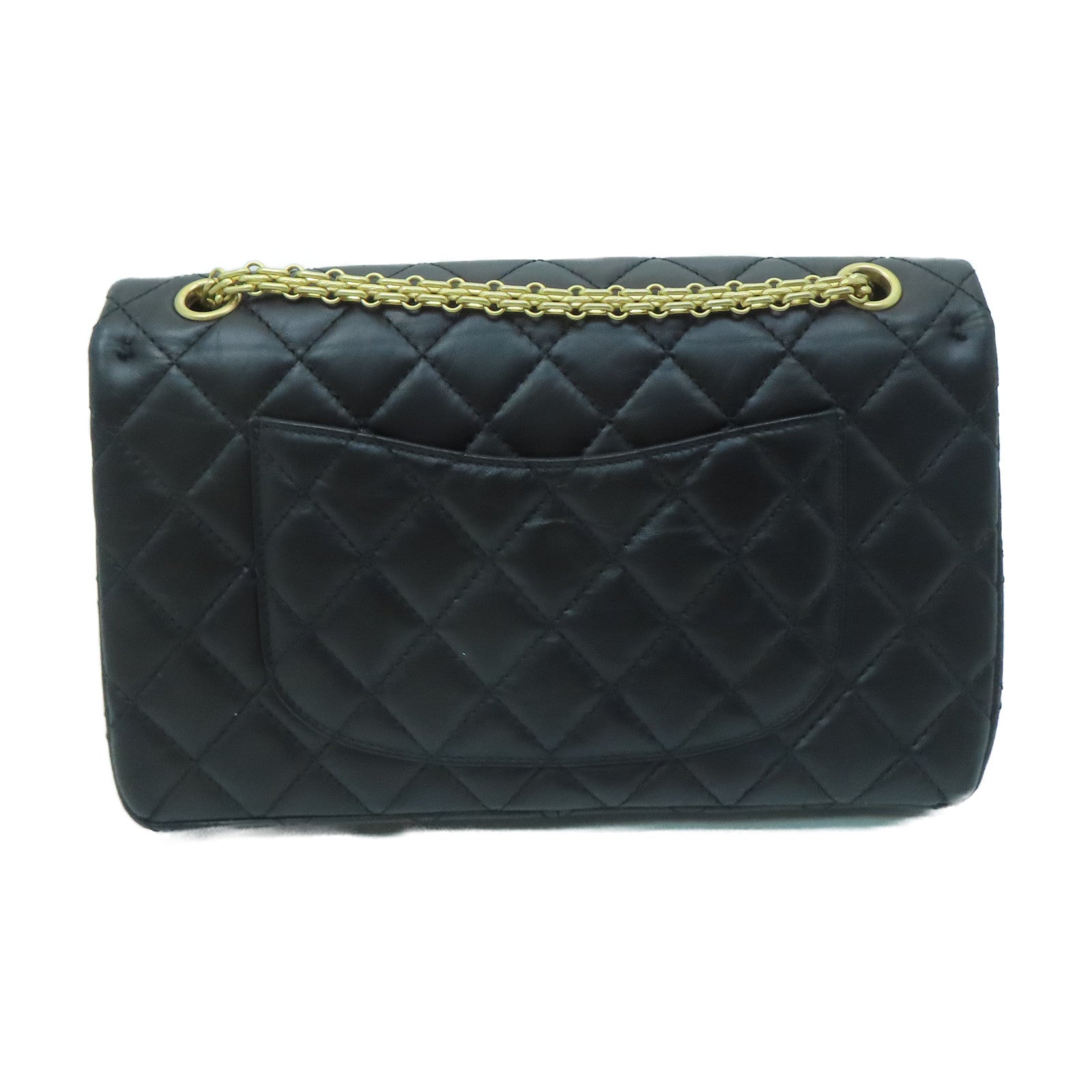 CHANEL 菱格牛皮皮革2.55金扣鏈帶肩背袋黑色