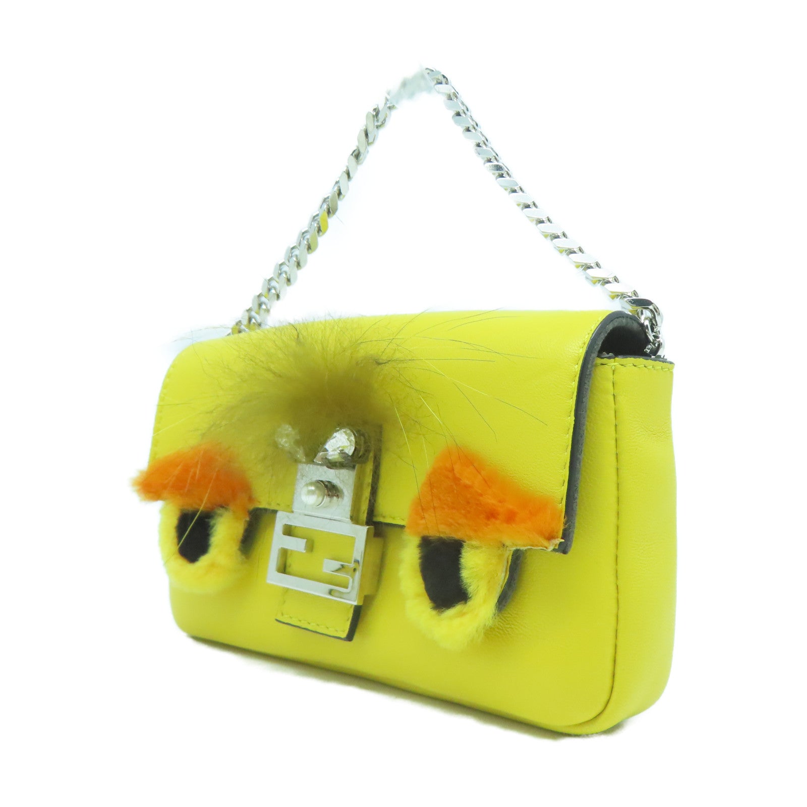 FENDI 羊皮皮革2 Way Shoulder銀扣手挽肩背兩用袋黃色