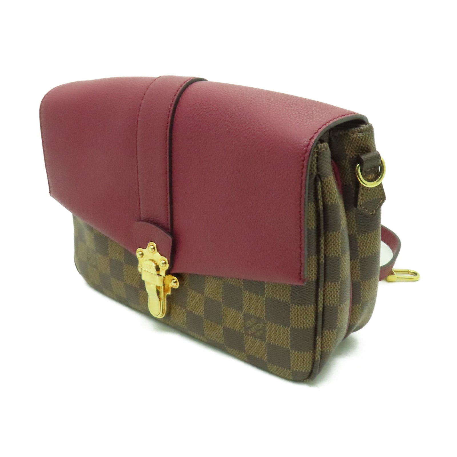 LOUIS VUITTON Damier Ebene Clapton金扣肩背袋啡色/酒紅色