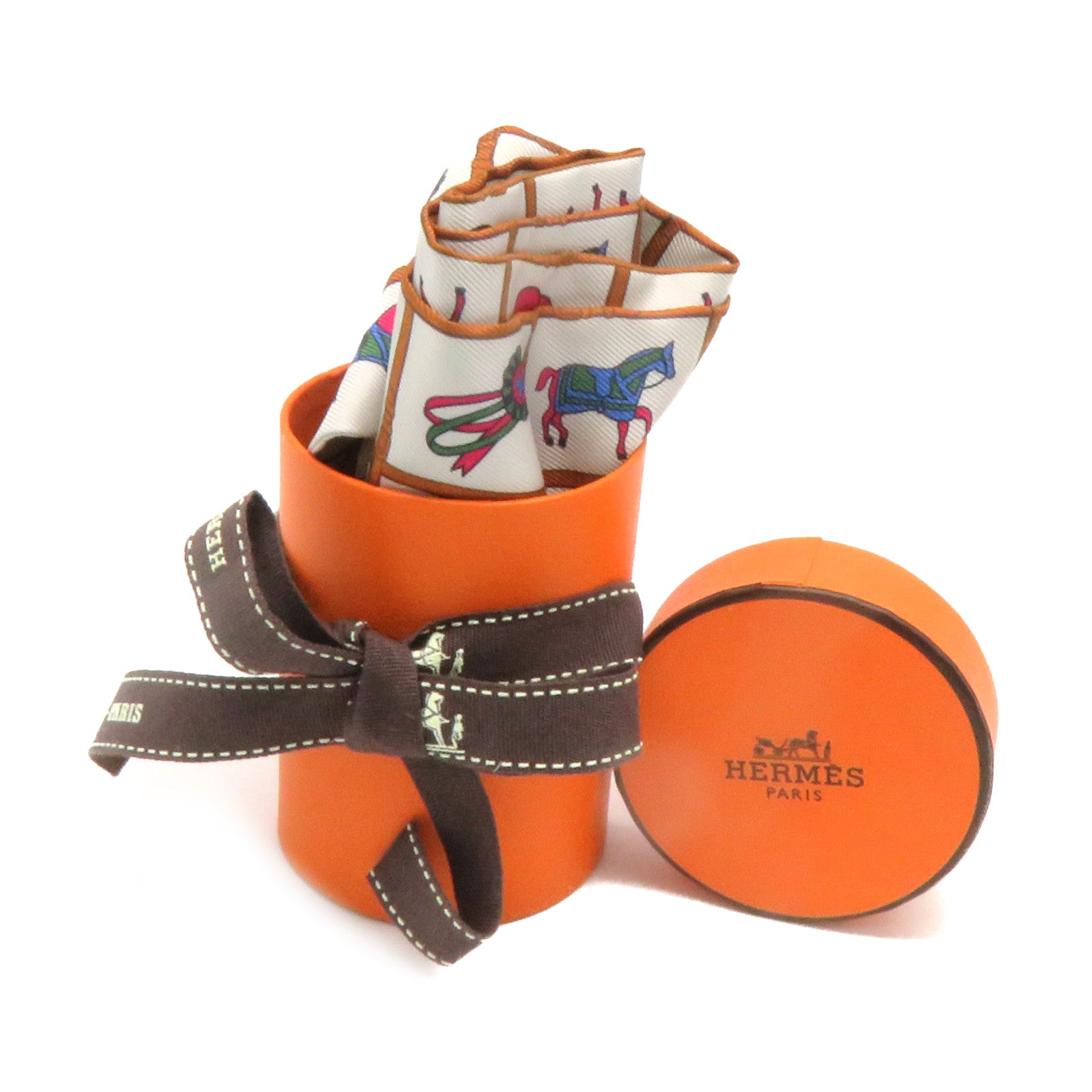 HERMES Silk Twilly Scarf Brown/White/Color