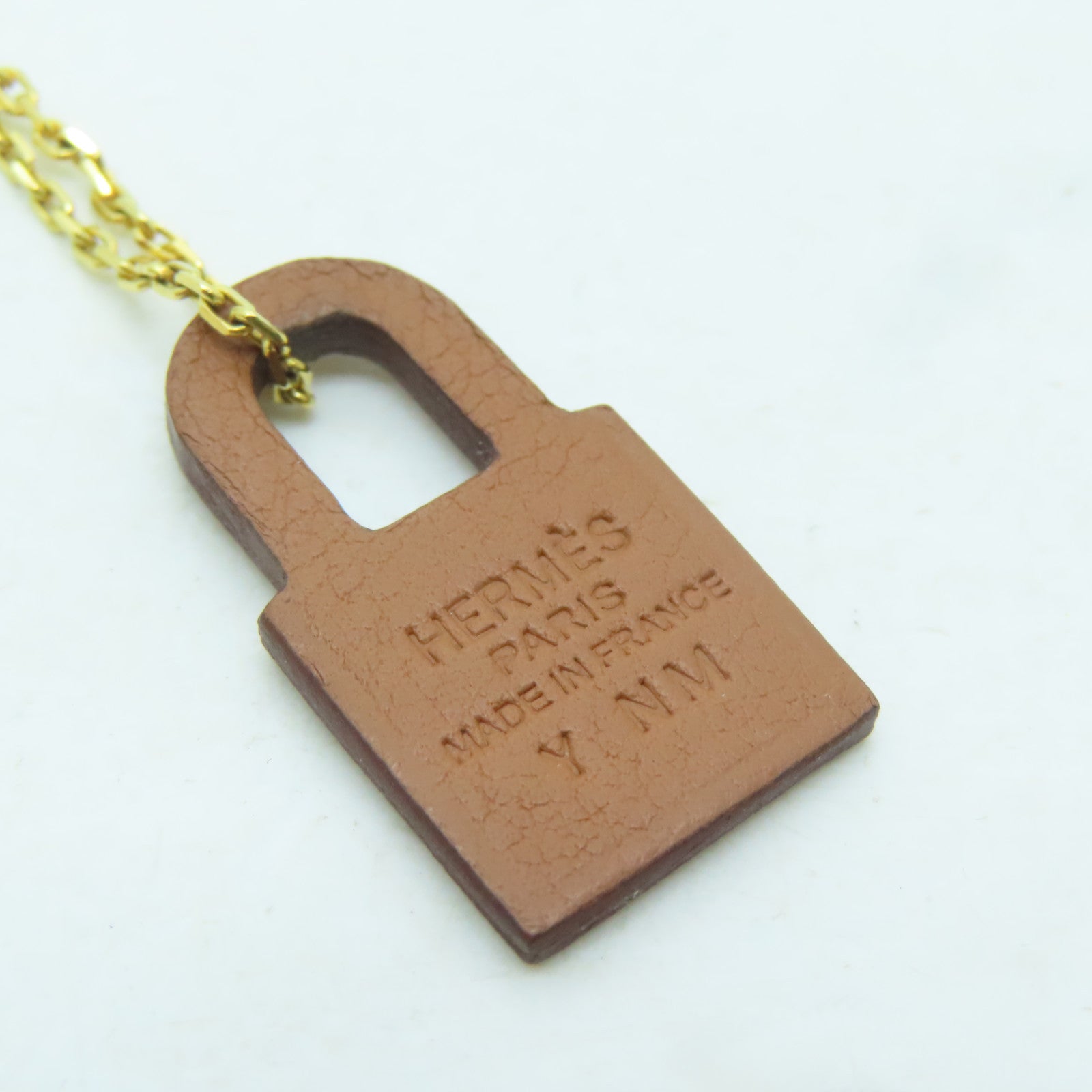 HERMES 金屬/Swift皮革O'Kelly Pendant項鍊金色/啡色