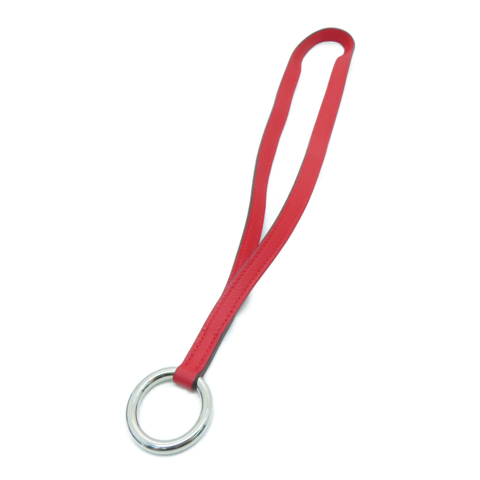 HERMES Leather Neck Strap Silver Buckle Neck Strap Red