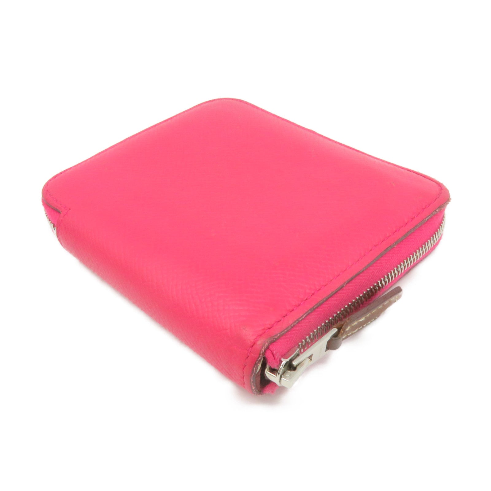 HERMES Epsom Leather Silkin Wallet Small Silver Buckle Zipper Short Wallet Pink