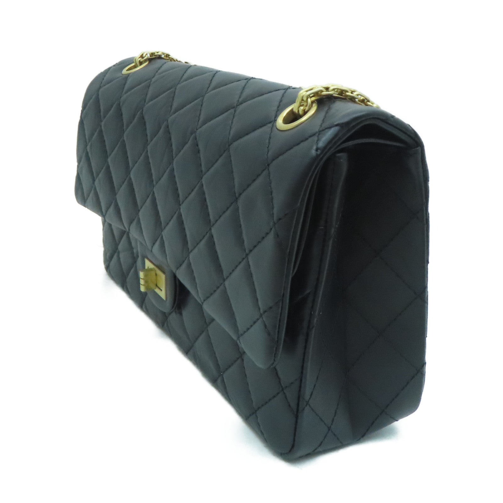 CHANEL 菱格牛皮皮革2.55金扣鏈帶肩背袋黑色