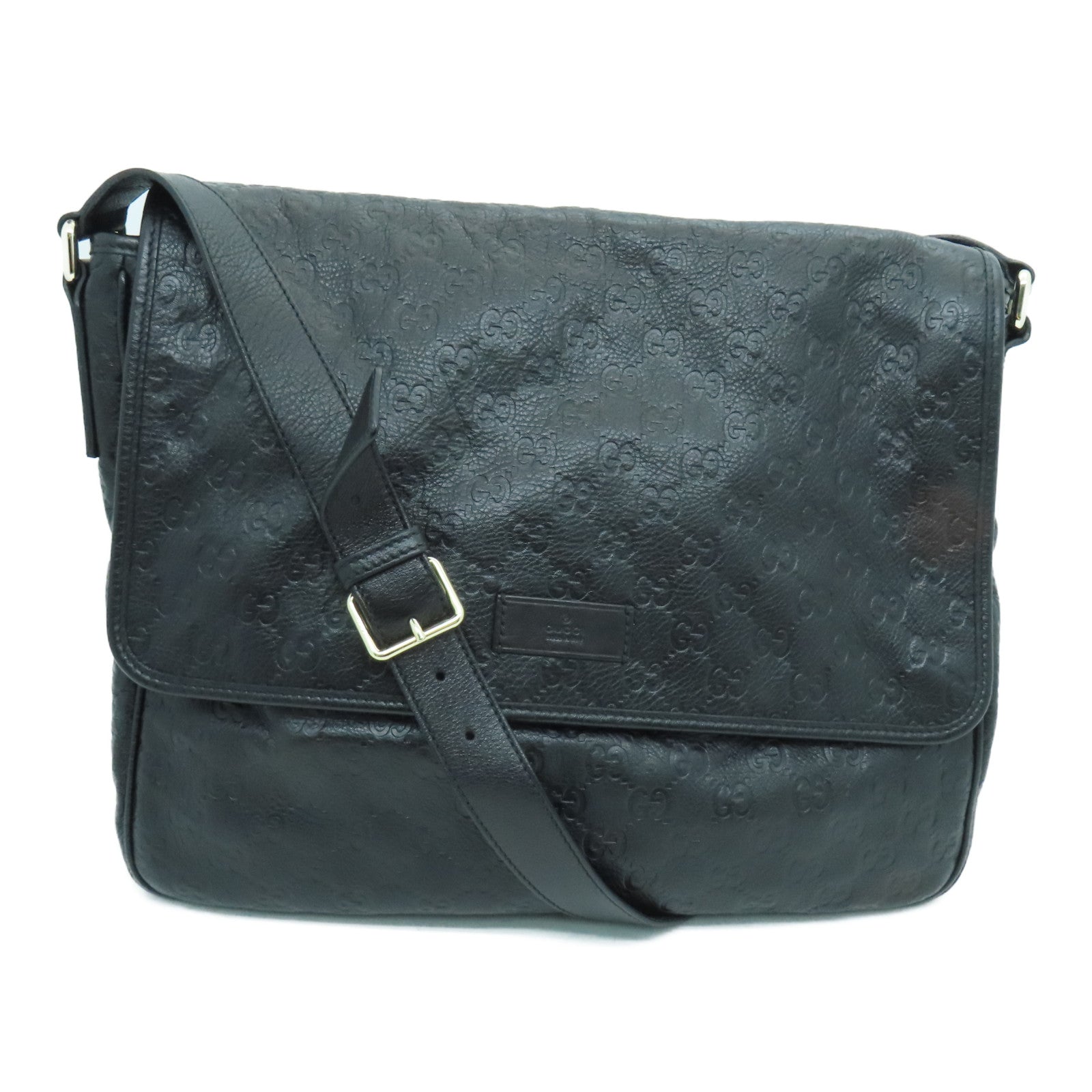 GUCCI 牛皮皮革Shoulder Bag肩背袋银扣黑色