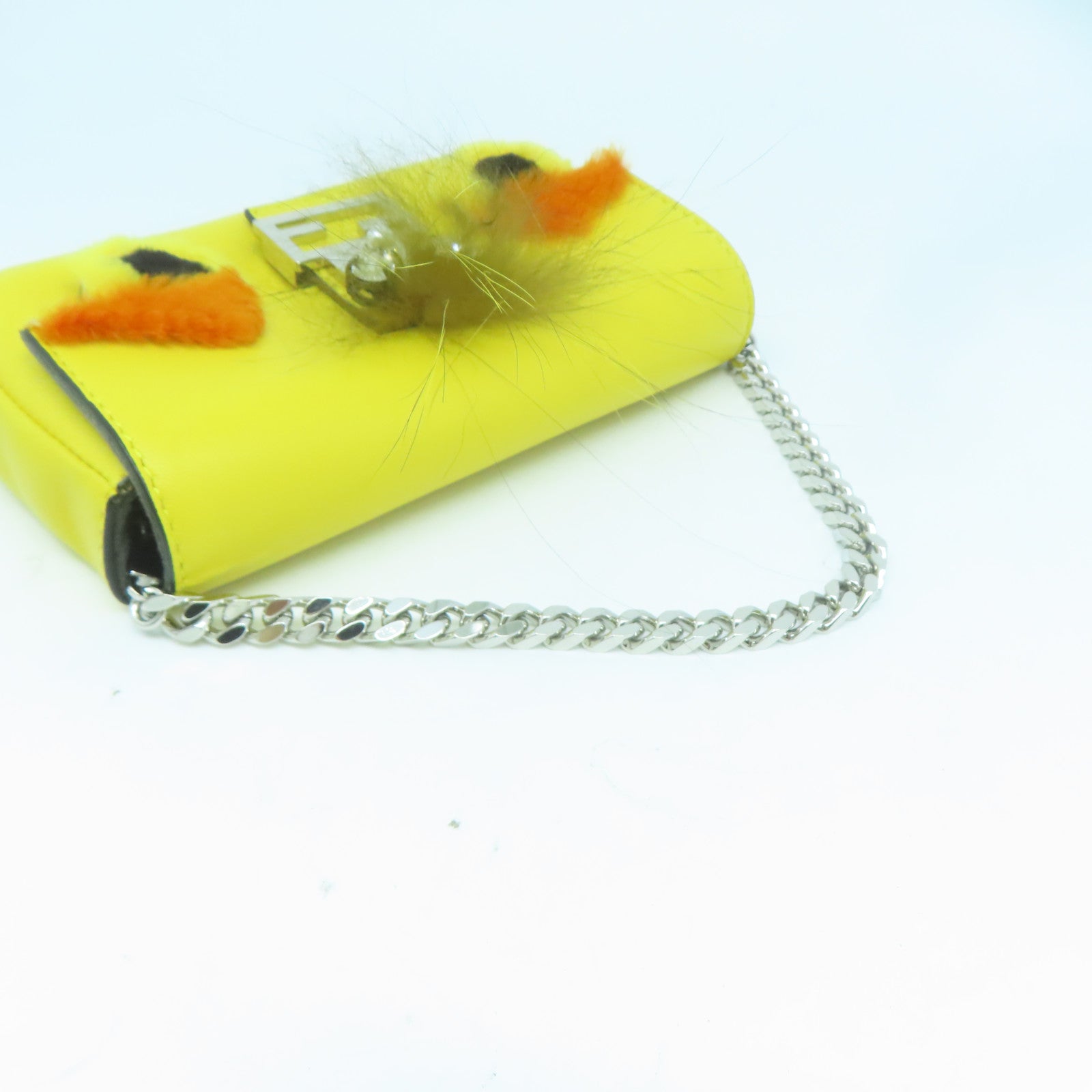 FENDI 羊皮皮革2 Way Shoulder銀扣手挽肩背兩用袋黃色
