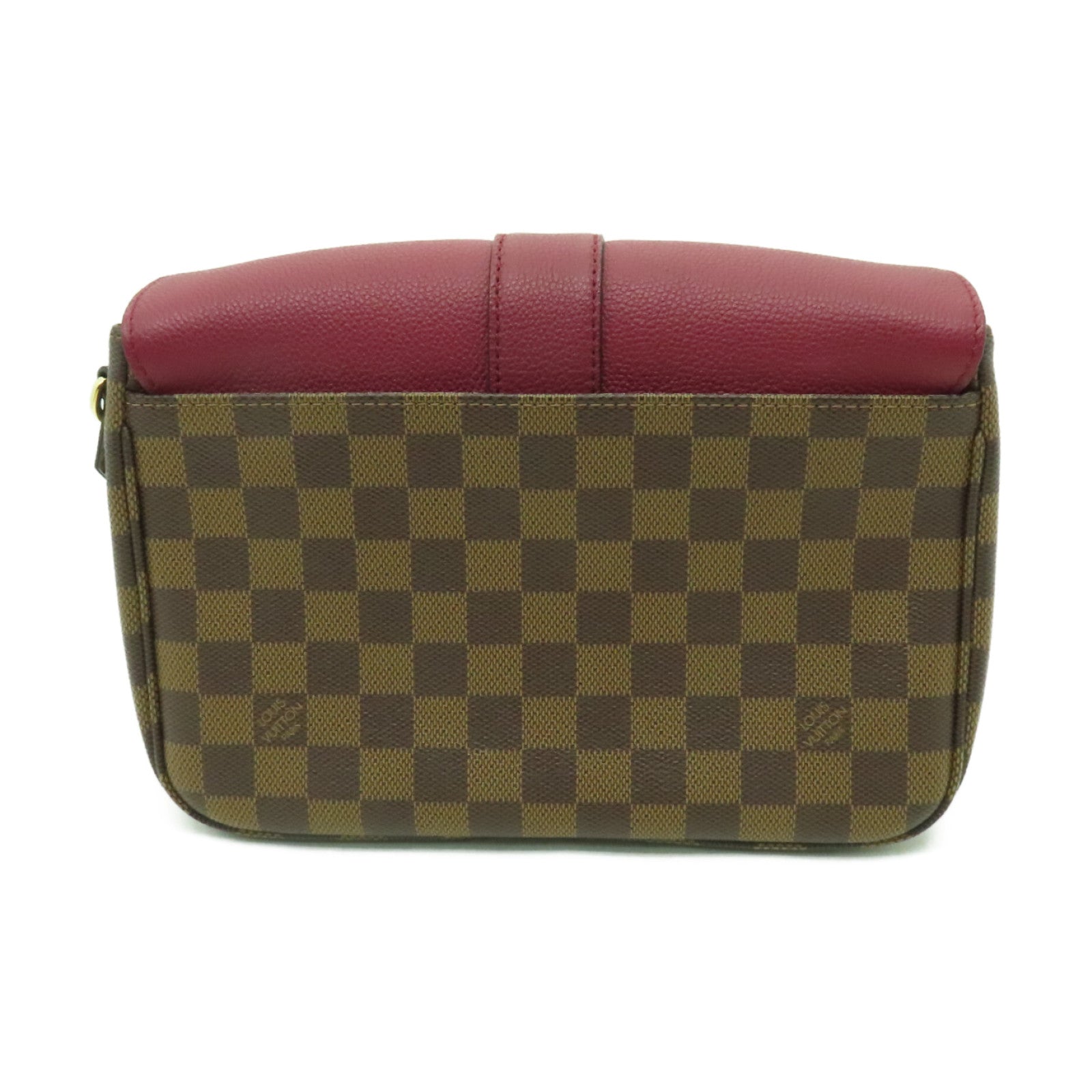 LOUIS VUITTON Damier Ebene Clapton金扣肩背袋啡色/酒紅色