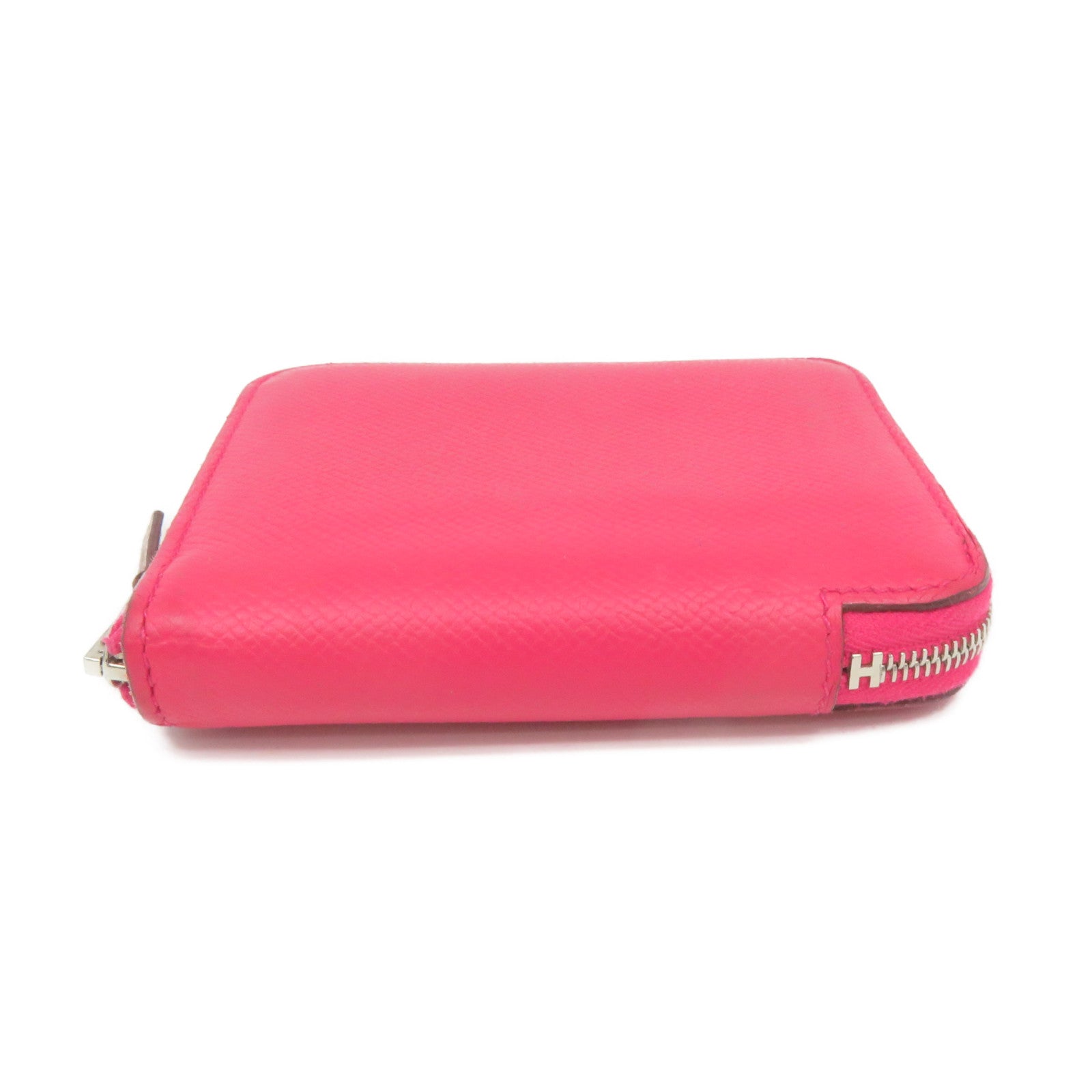 HERMES Epsom Leather Silkin Wallet Small Silver Buckle Zipper Short Wallet Pink