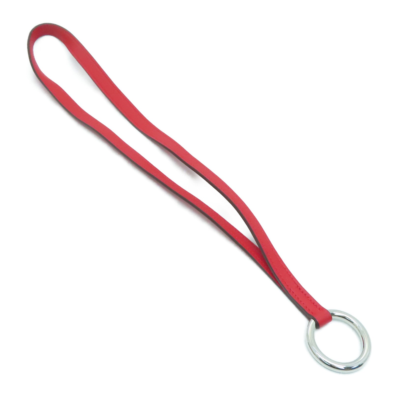 HERMES Leather Neck Strap Silver Buckle Neck Strap Red