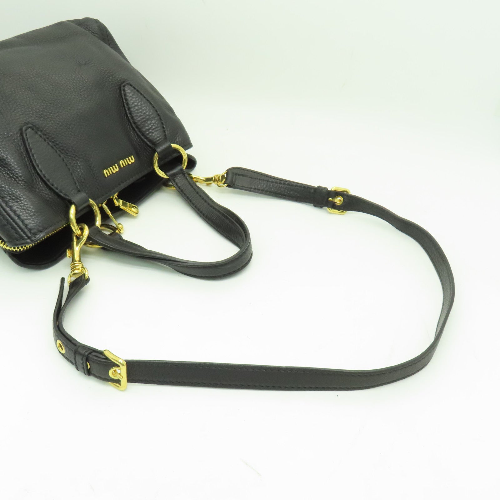 Miu Miu 牛皮皮革2way Shoulder Bag金扣手挽袋黑色