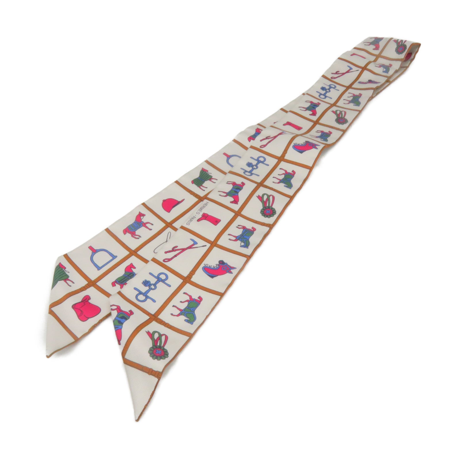 HERMES Silk Twilly Scarf Brown/White/Color