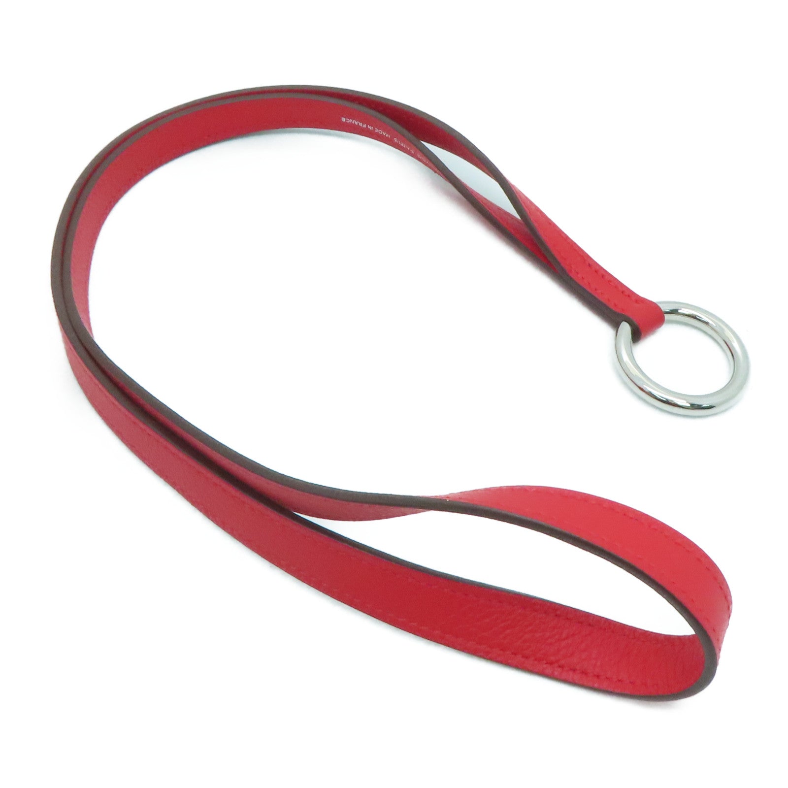 HERMES Leather Neck Strap Silver Buckle Neck Strap Red