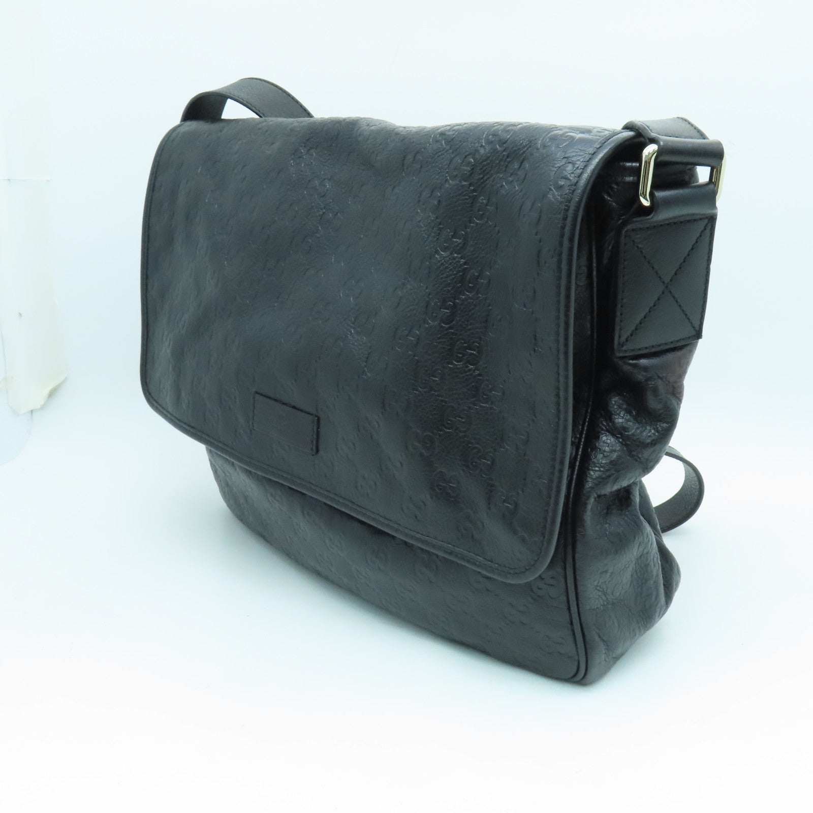 GUCCI 牛皮皮革Shoulder Bag肩背袋银扣黑色