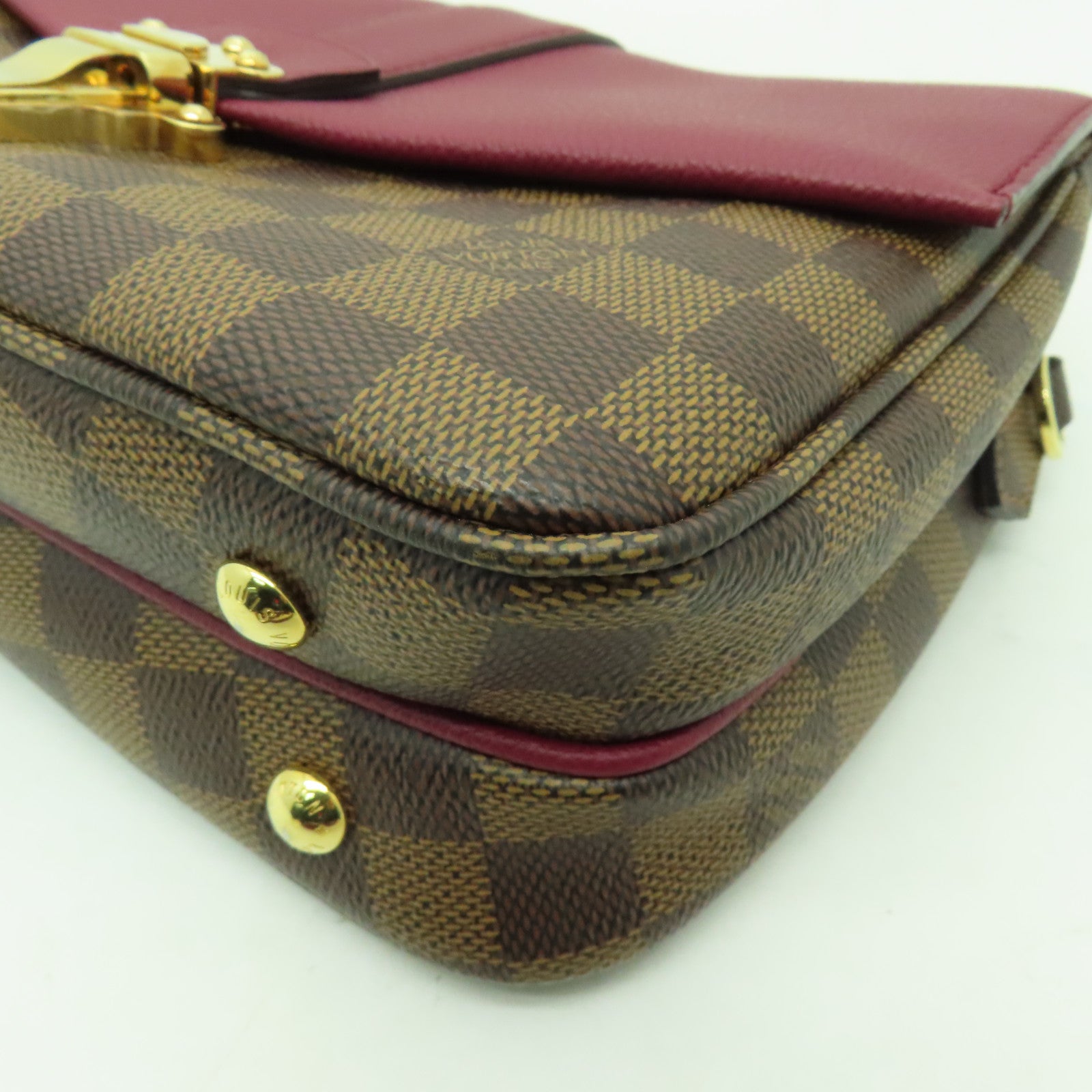 LOUIS VUITTON Damier Ebene Clapton金扣肩背袋啡色/酒紅色
