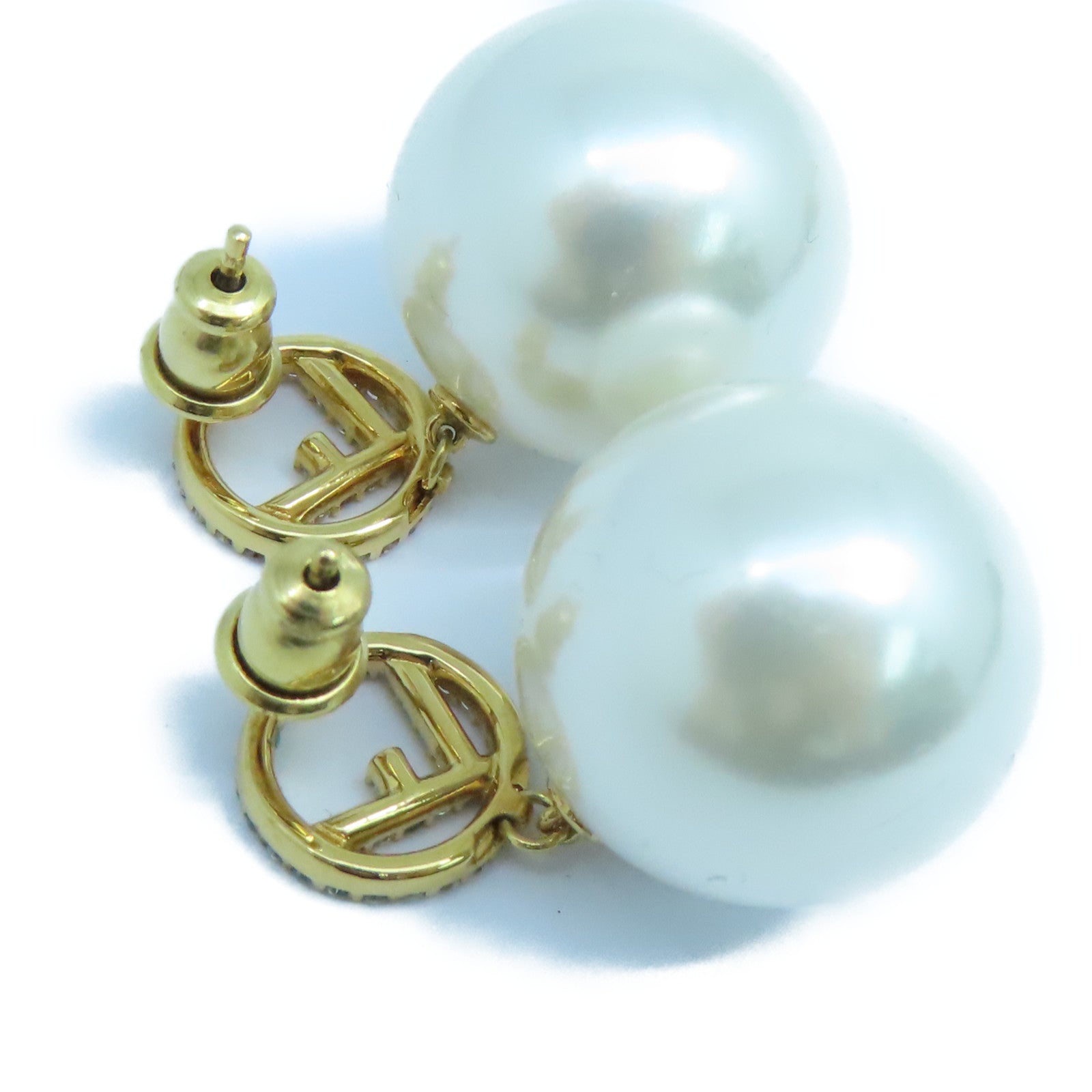 FENDI 金屬Earrings耳環白色/金色