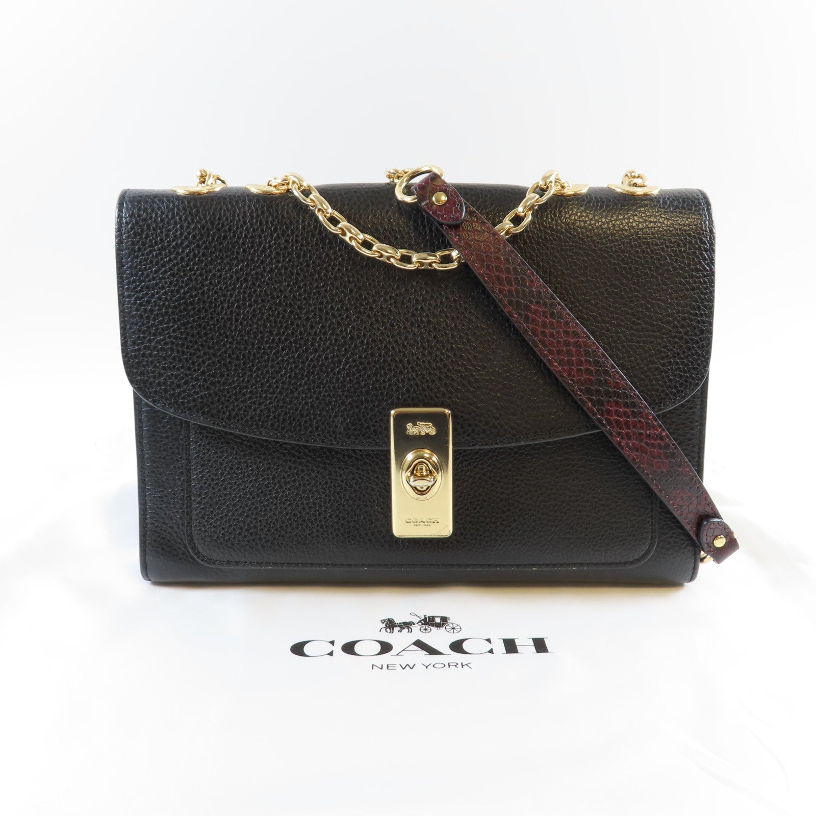 COACH 牛皮皮革Shoulder Bag金扣鏈帶肩背袋黑色
