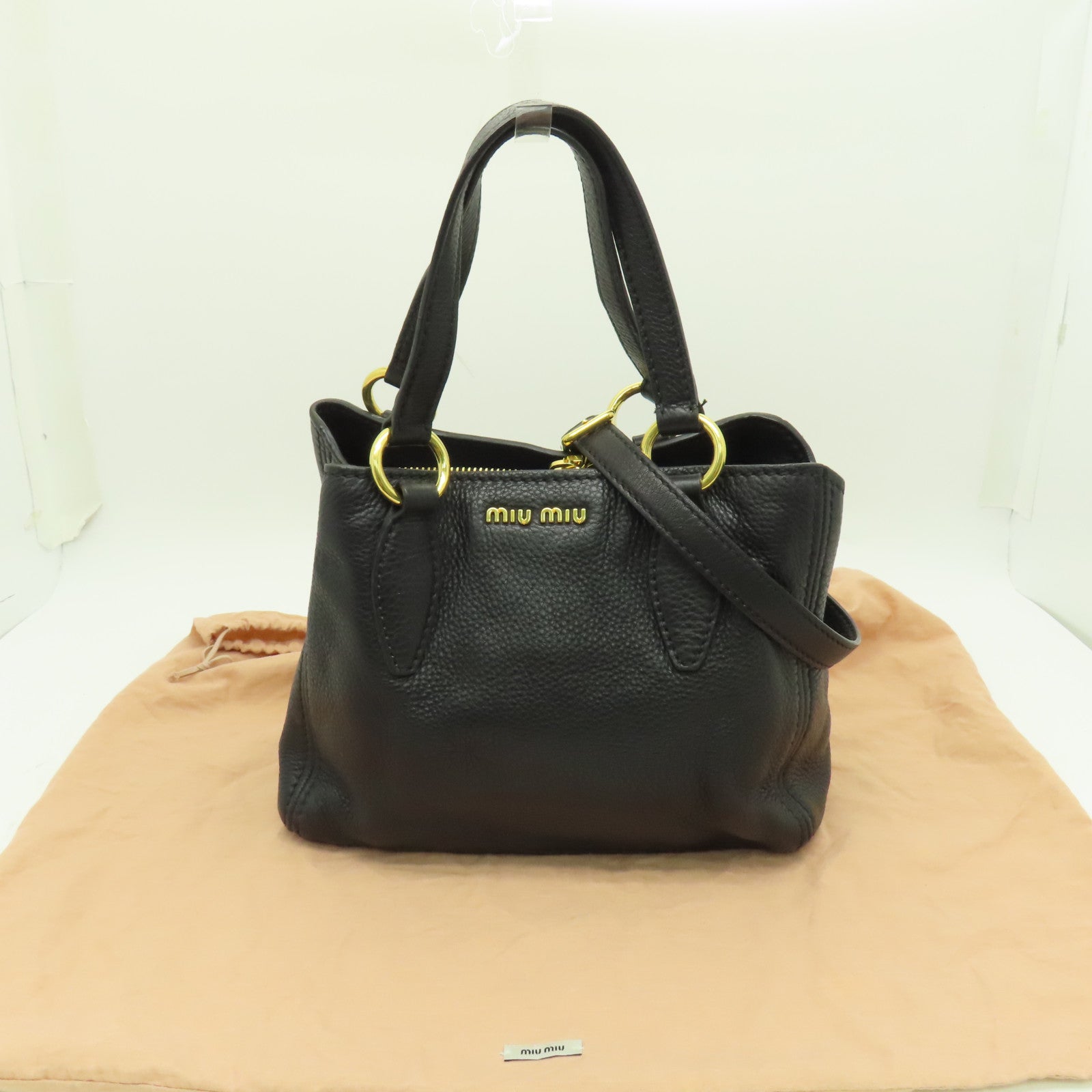 Miu Miu 牛皮皮革2way Shoulder Bag金扣手挽袋黑色