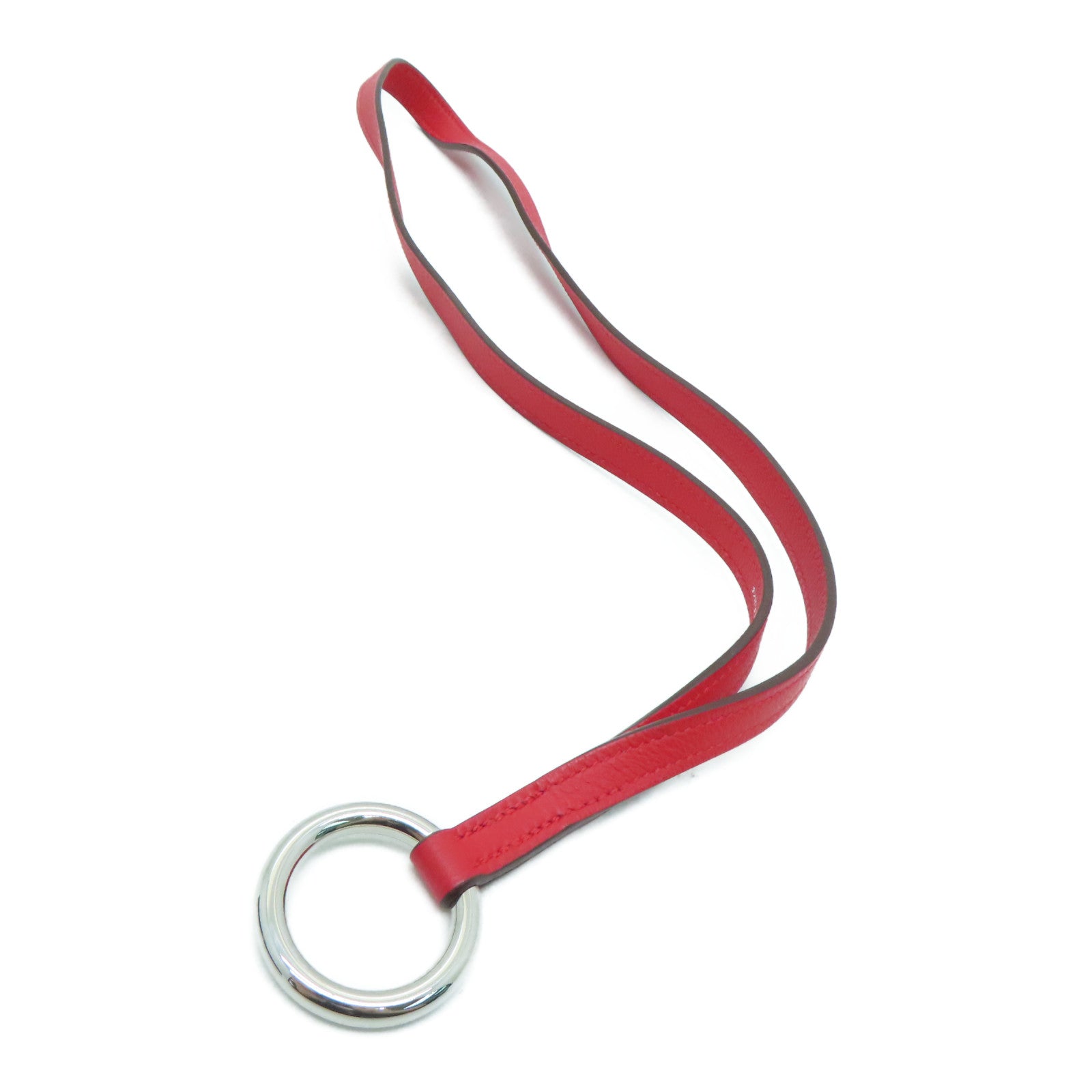 HERMES Leather Neck Strap Silver Buckle Neck Strap Red