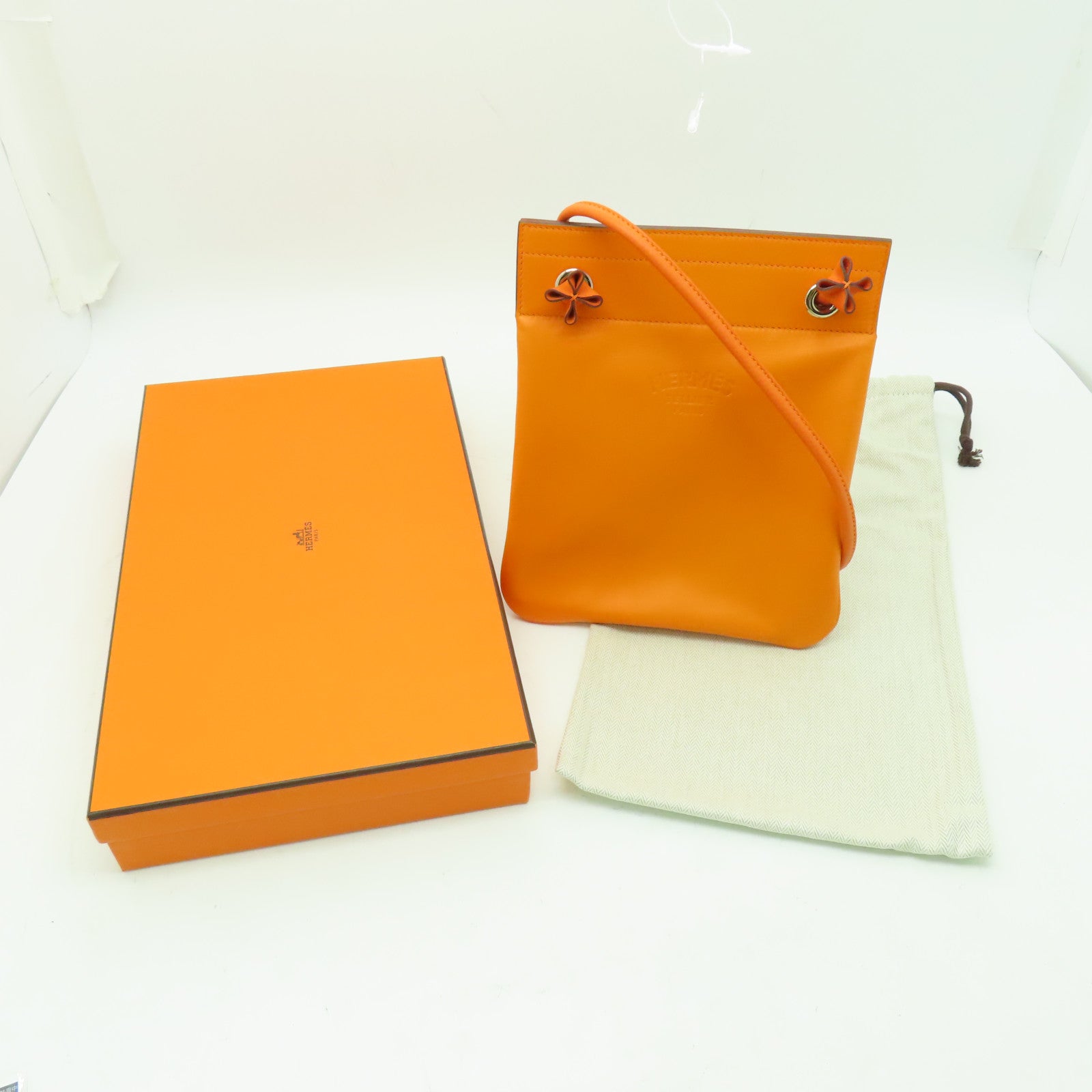 HERMES Swift皮革Aline銀扣肩背袋橘色