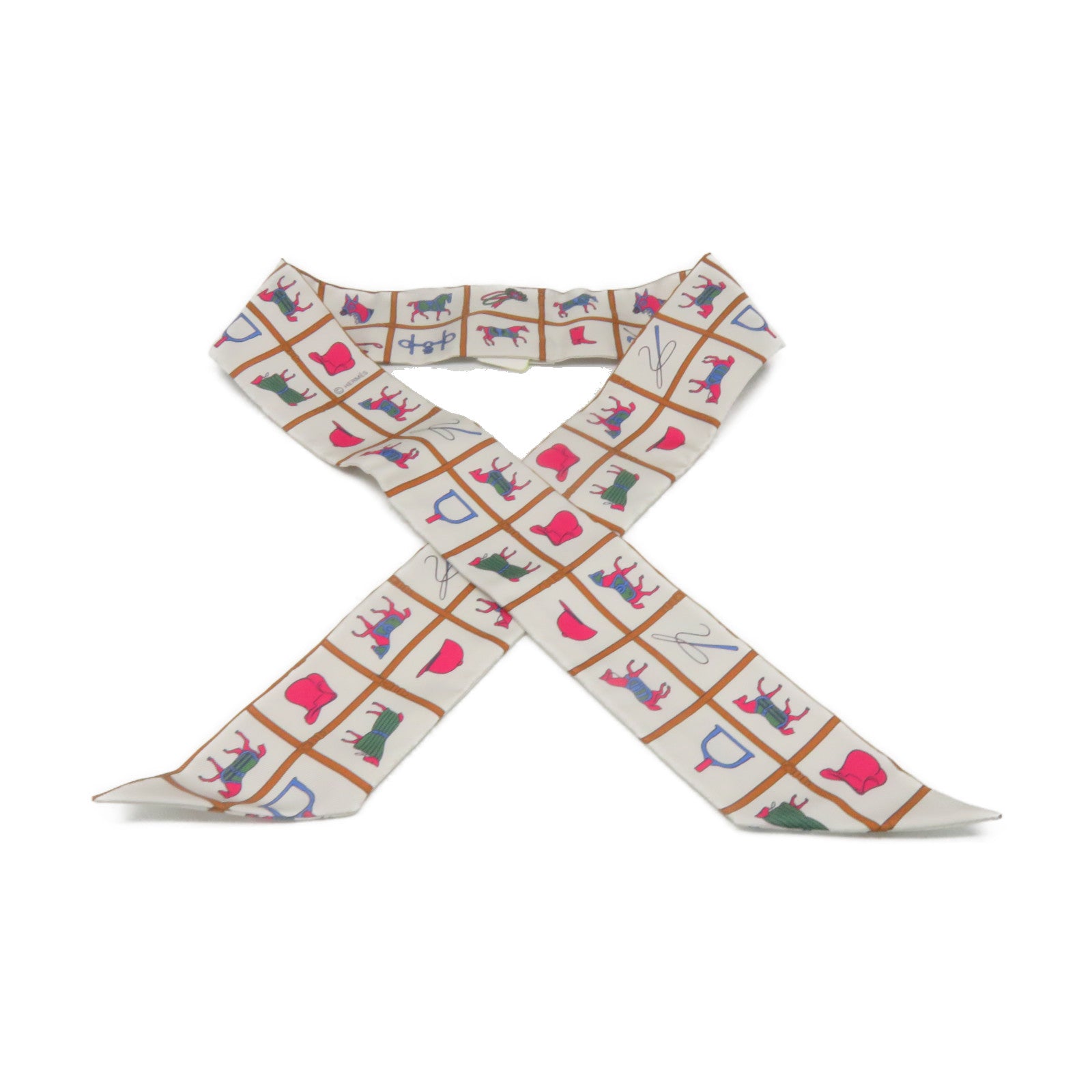 HERMES Silk Twilly Scarf Brown/White/Color